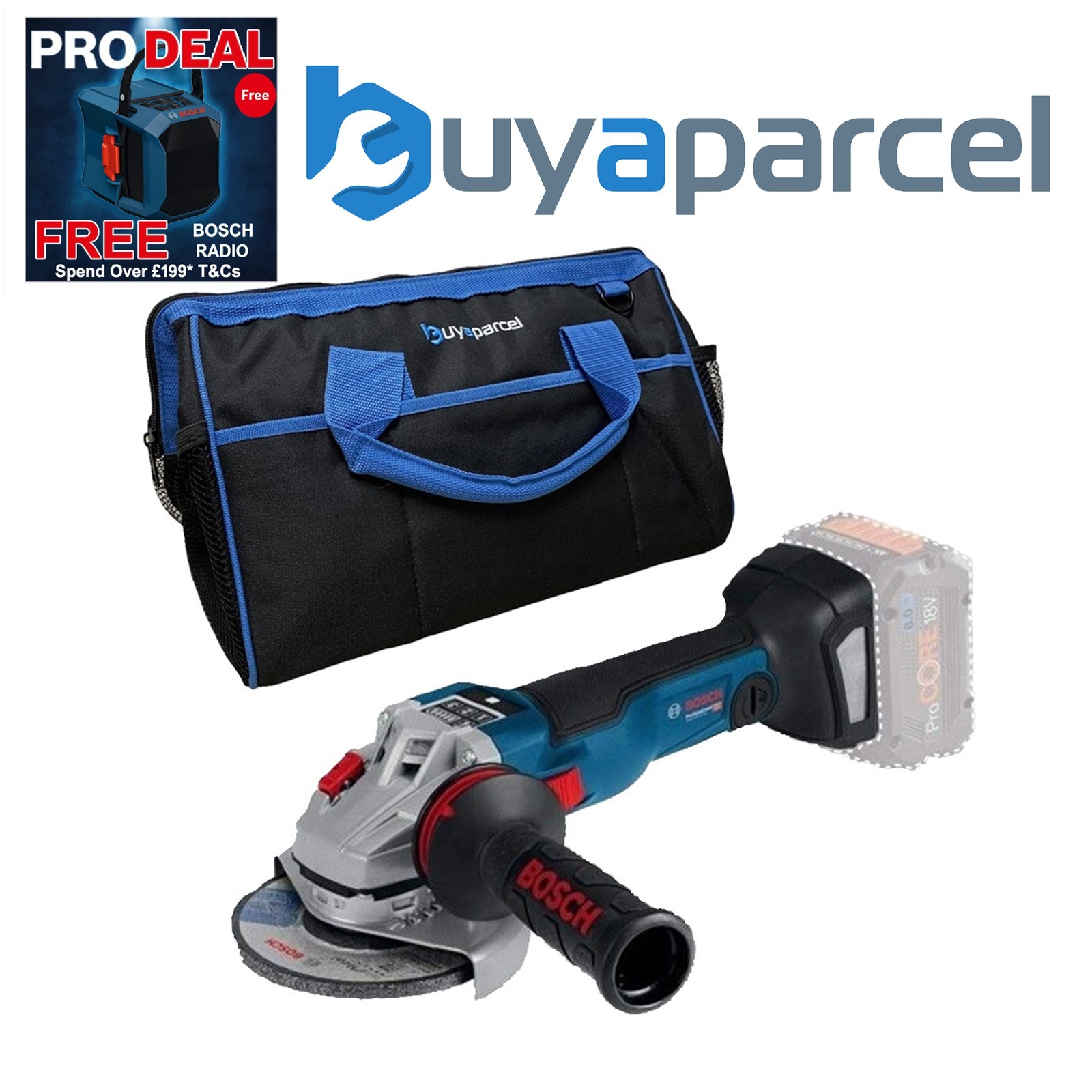 Bosch GWS V-10 115mm Brushless Cordless 18v Angle Grinder + 16" BAP Shoulder Bag