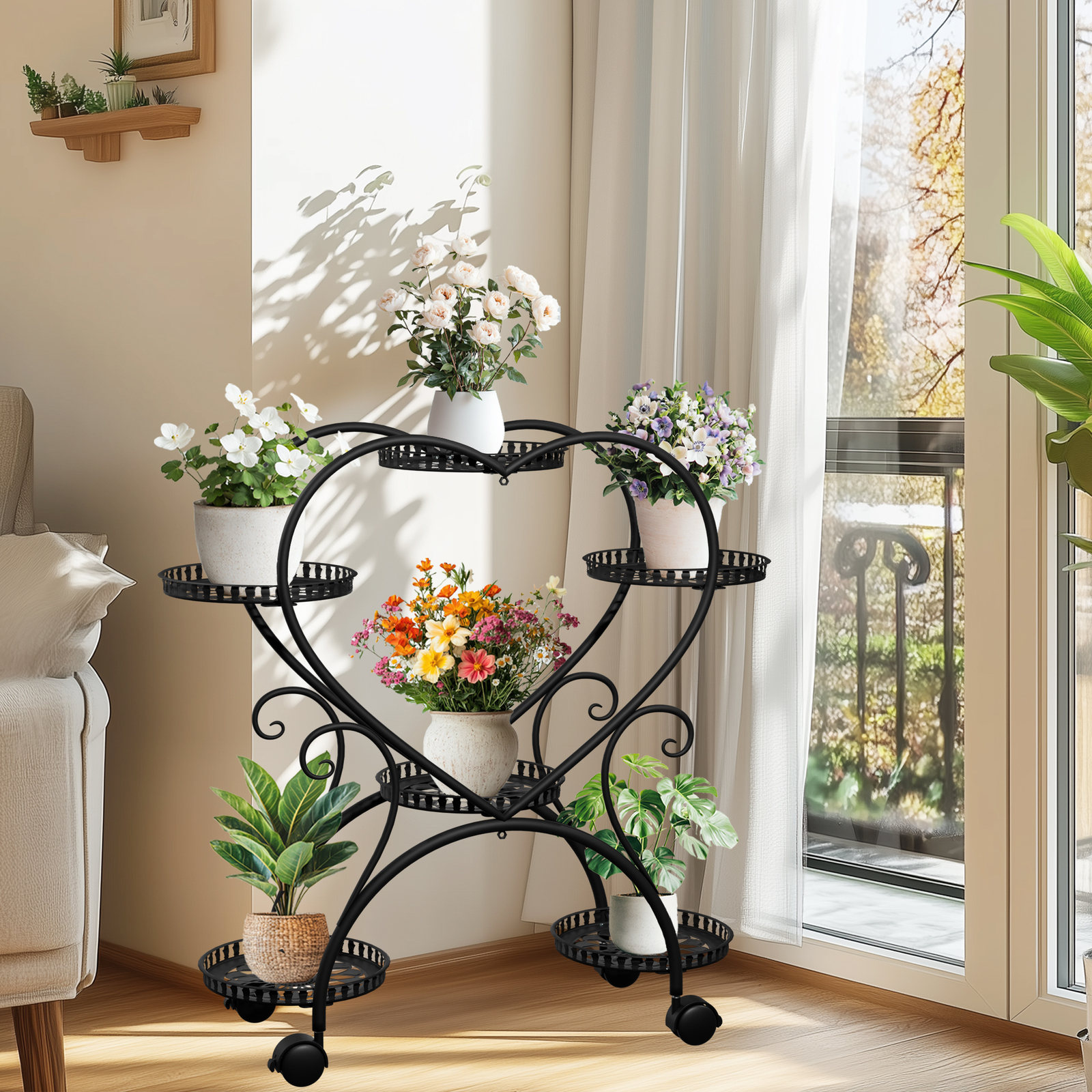 Indoor Plant Stand Outdoor Tiered Shelf 6 Potted Plant Holder Table Balcony Deco