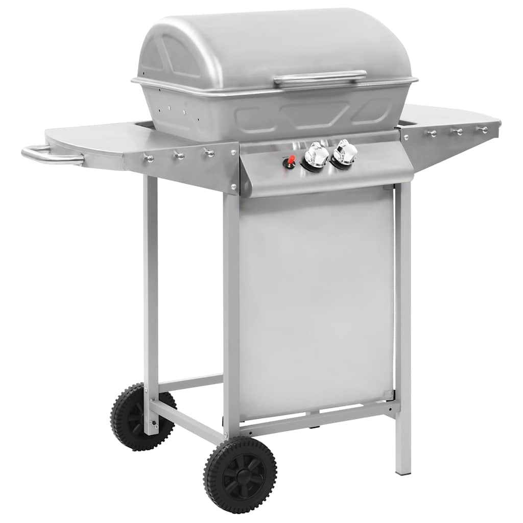 Gas BBQ Grill with 2 Cooking Zones Silver Stainless Steel Barbecue vidaXL