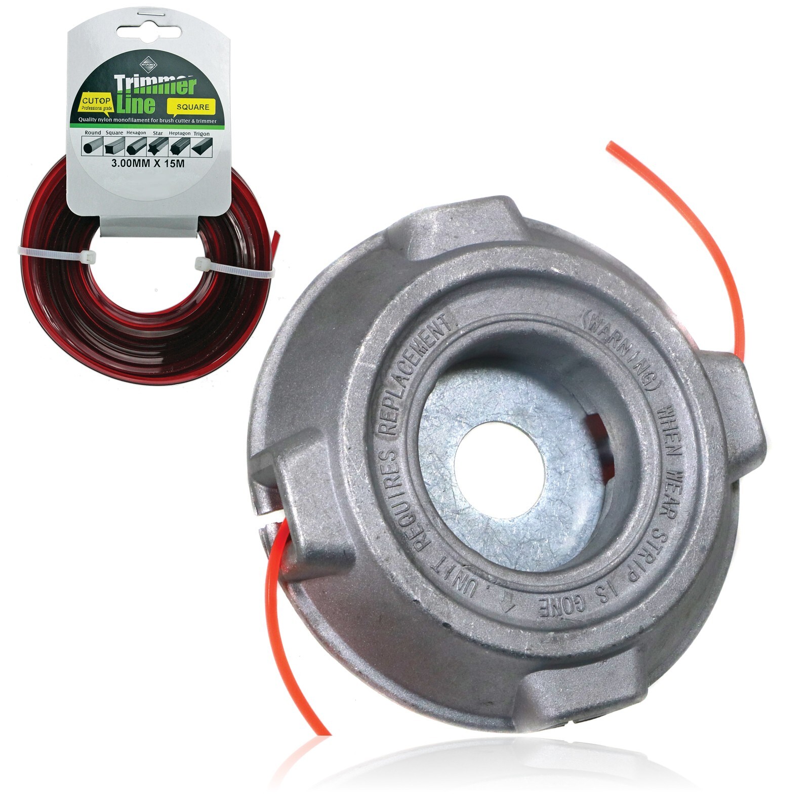 Brushcutter Strimmer Head Deep Recess Line Blade 25mm Bolt-on + 3mm 15m Square