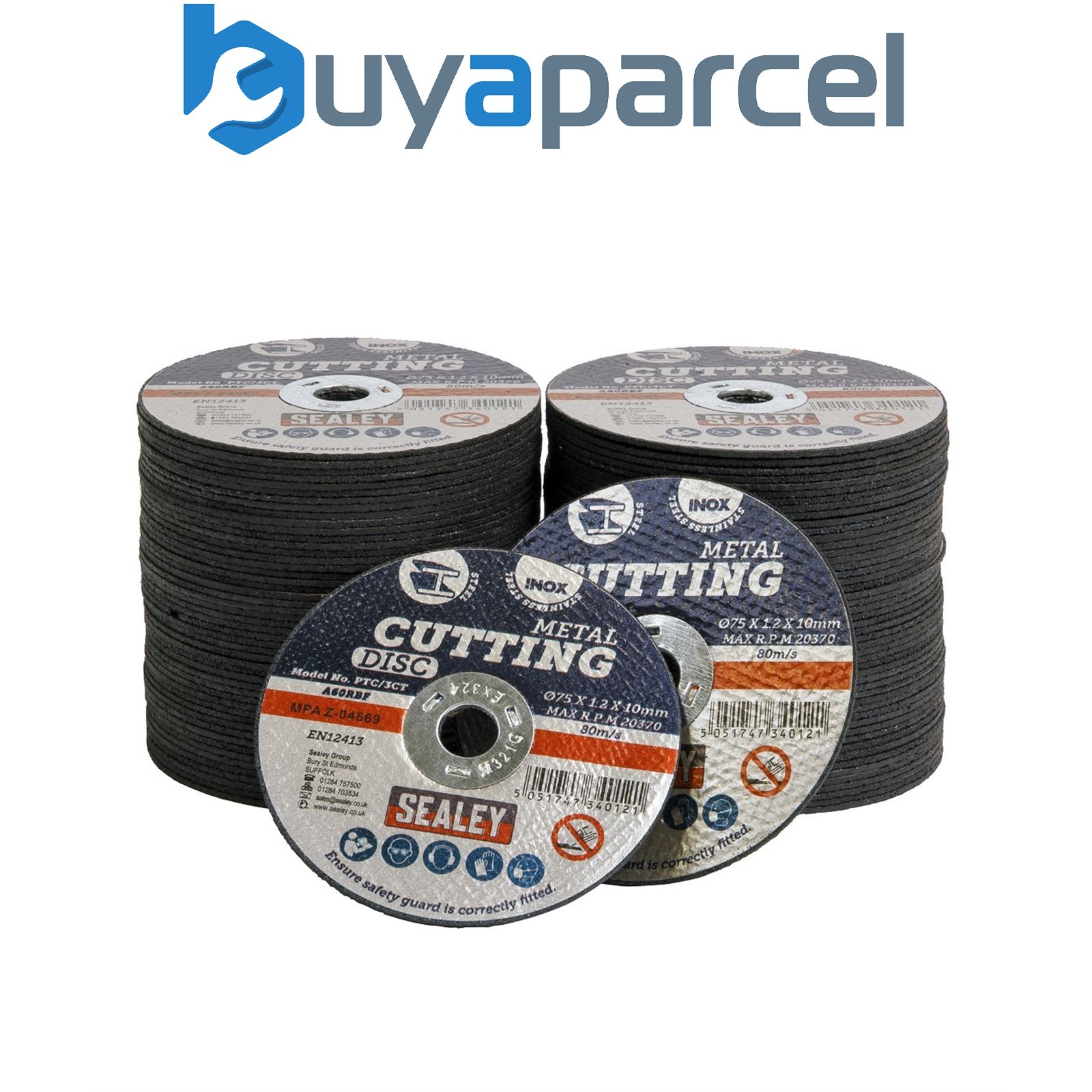 Sealey PTC/3CT100 75 x 1.2mm Cutting Disc 10mm Bore - Pack of 100