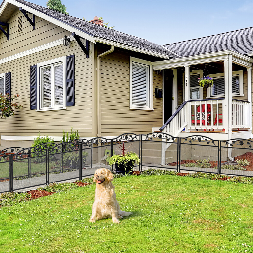 Metal Garden Fencing 5 Panels Border Edging Dog Barrier Fence Poultry Cage Pen