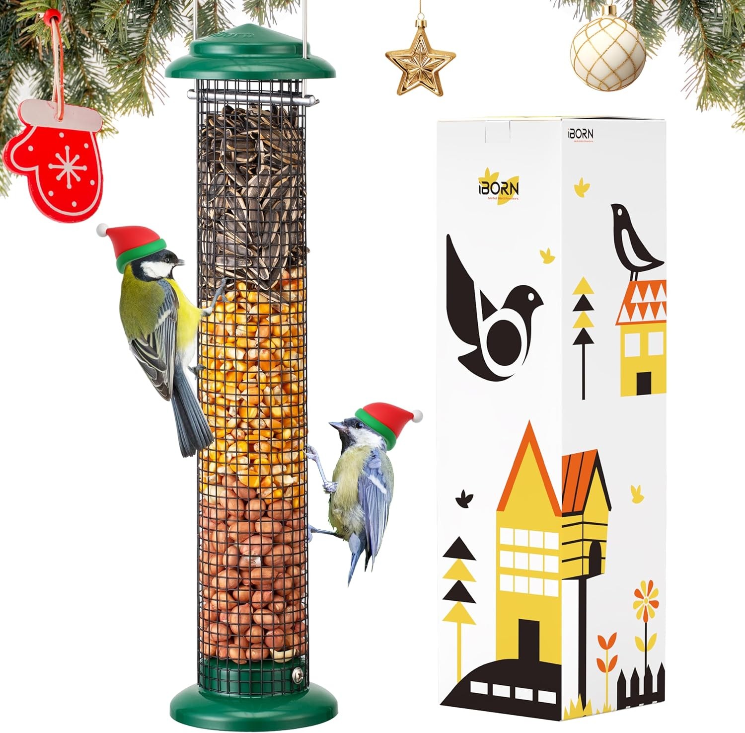iBorn Metal Peanut Bird Feeder for Outdoors - 14 inch Peanut Feeders for Birds,
