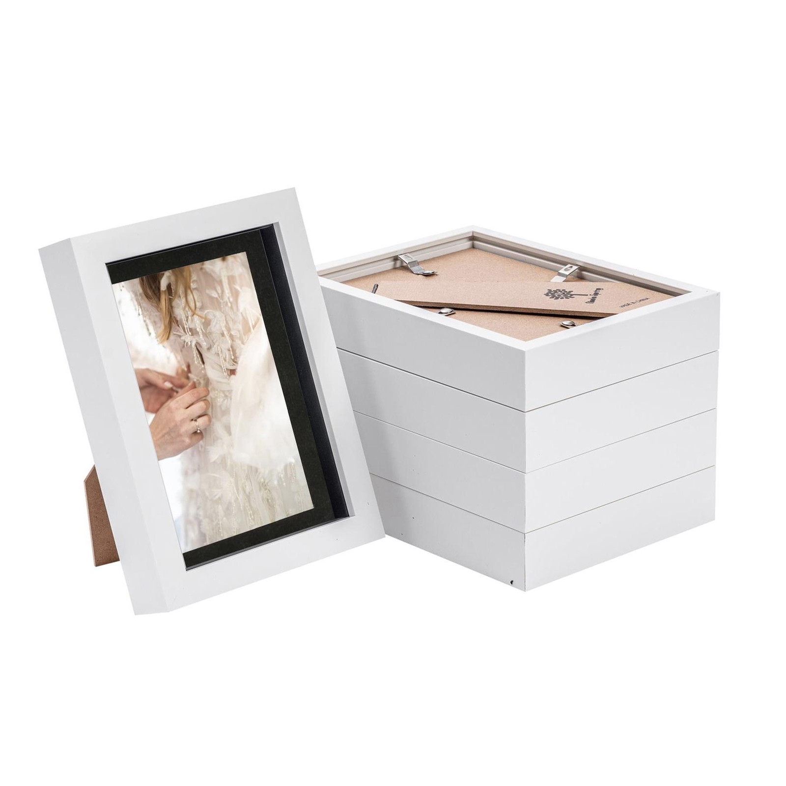 5x 3D Box Photo Frames Picture Display 5 x 7" with 4 x 6" Mount White/Black