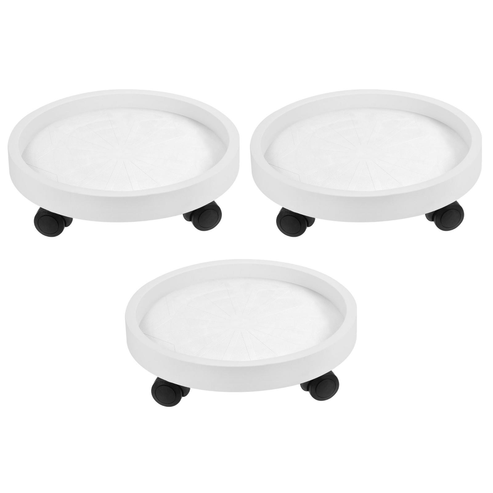 3pcs 12" Plant Pallet with Wheels Round Plastic Rolling Flowerpot, White