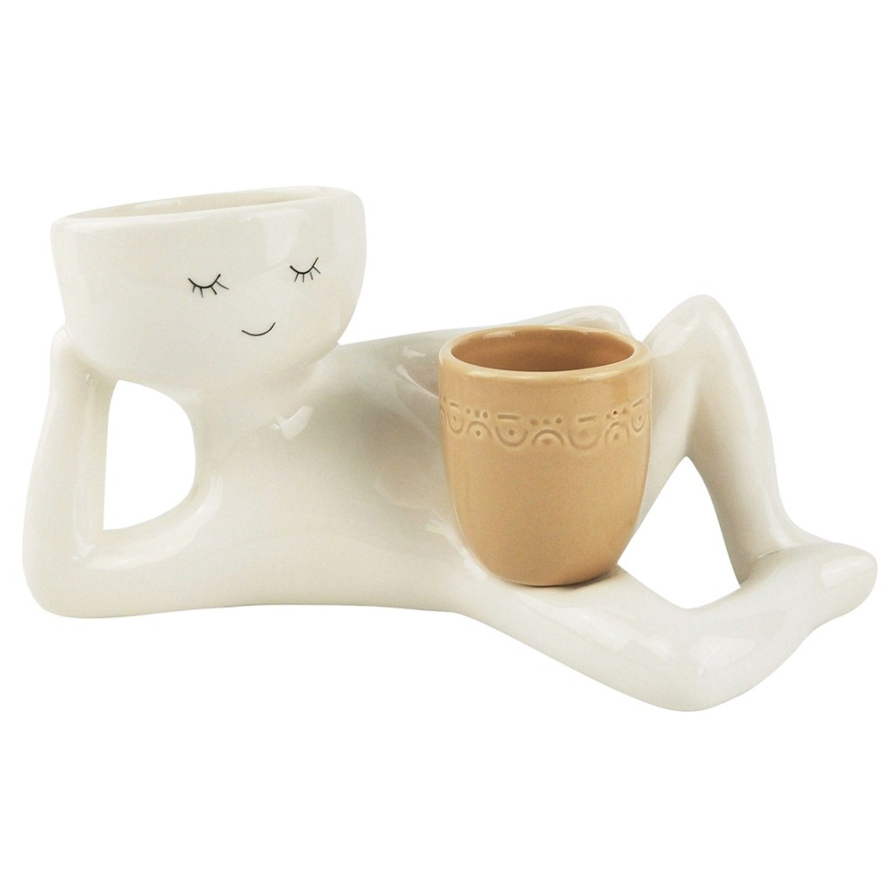 Relaxing Person Holding Pot Planter with Drainage Hole Body Vase Decor2052