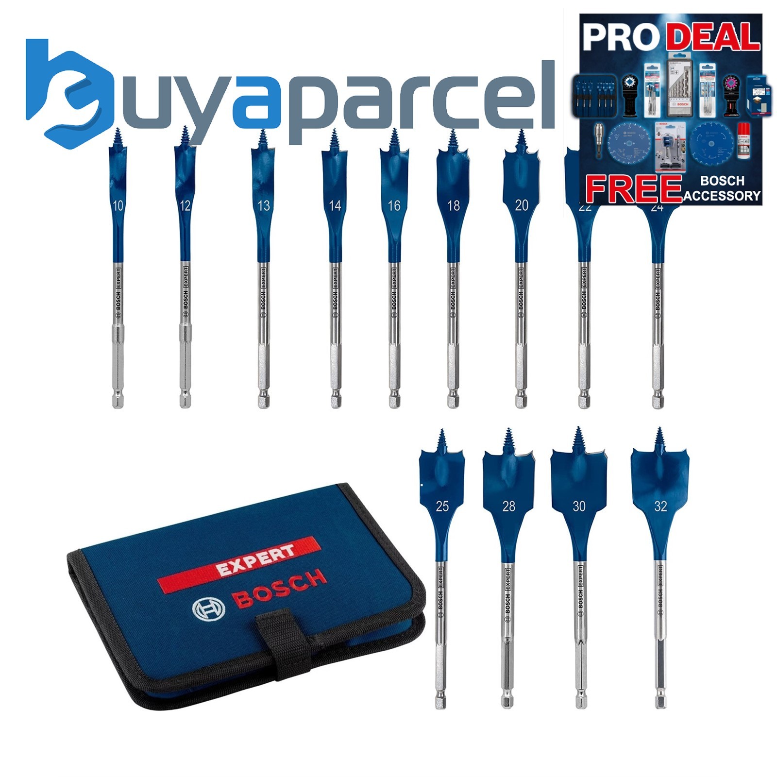 Bosch EXPERT 13 Piece Self Cut Speed Flat Wood Drill Bit Hex Shank 10 -32mm Bits