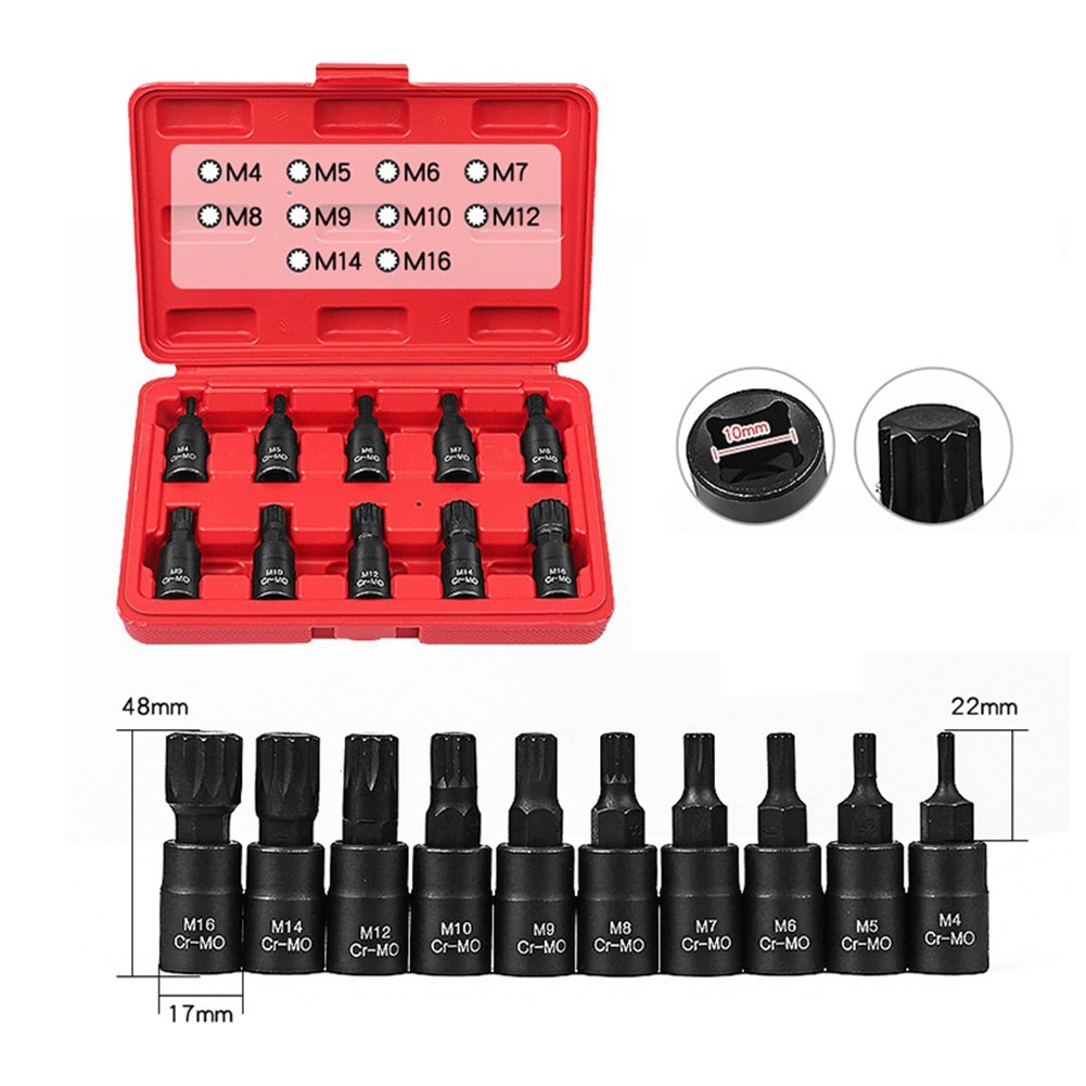 10PCS 12 Point Socket Wrench Set Universal 3/8 Square Drive Socket Set -M167551