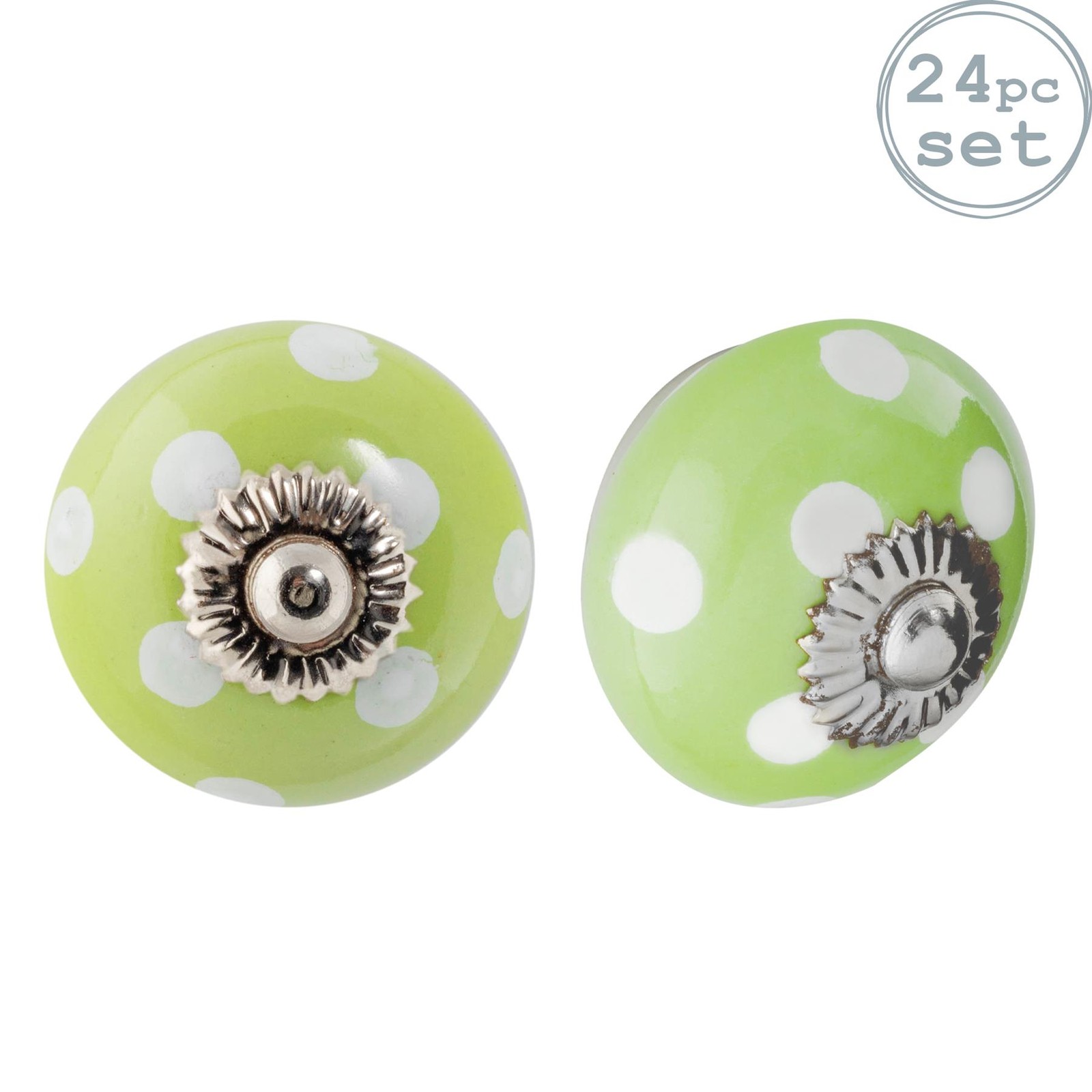 24x Round Ceramic Cabinet Knobs Vintage Cupboard Door Drawer Handles Green Spot