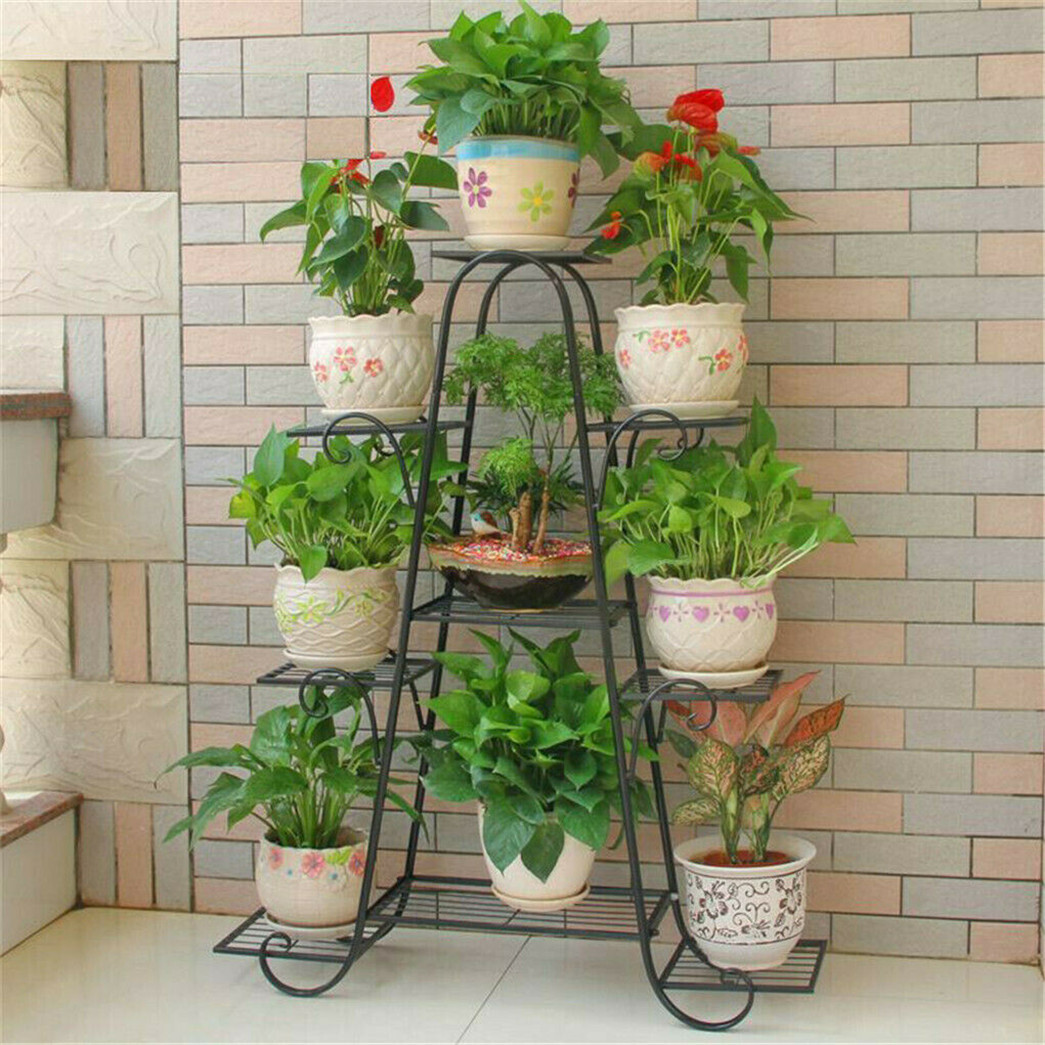 4ft Tall Extra Large 9 Pots Metal Plant Stand Patio Yard Balcony Garden Strong
