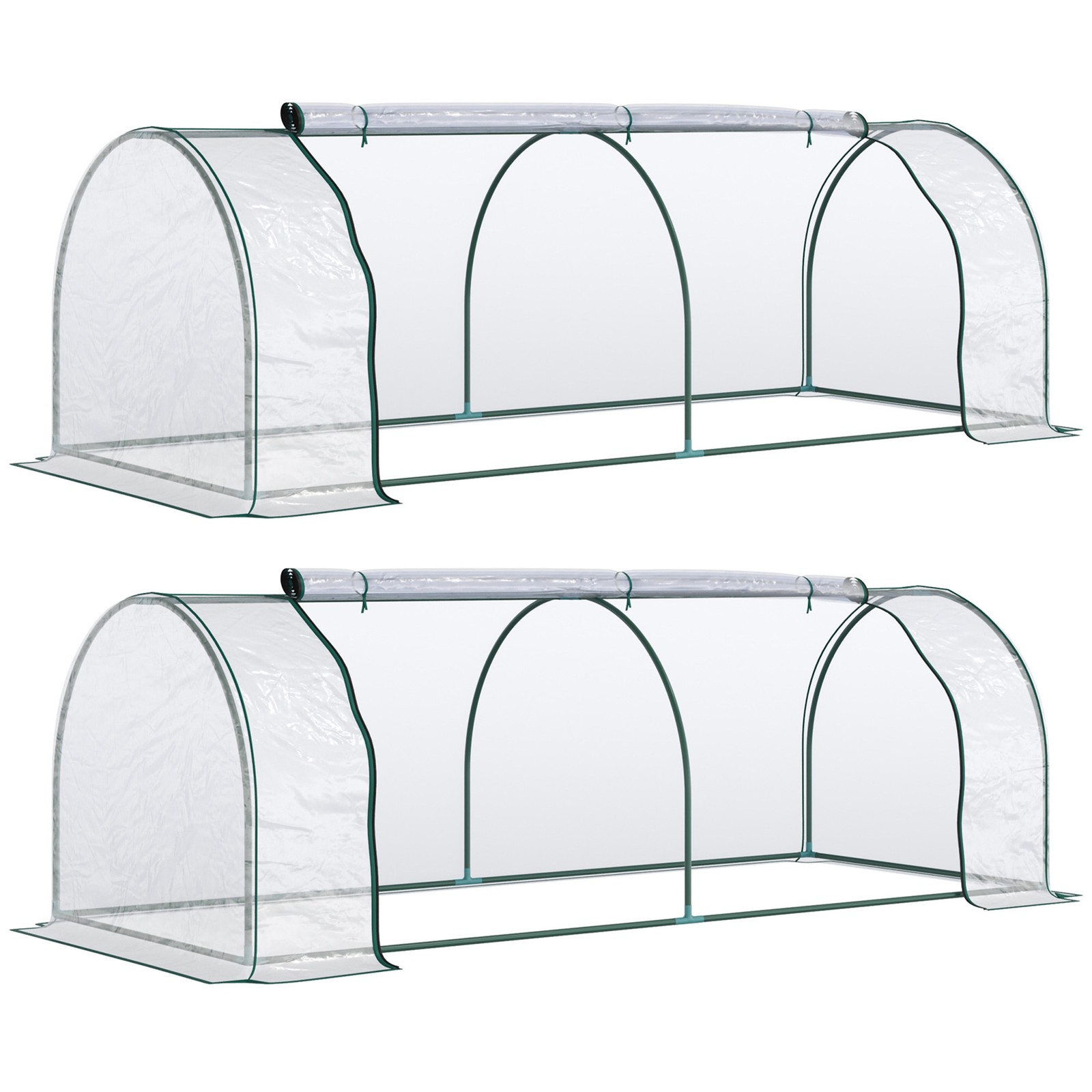 Outsunny Set of 2 Tunnel Greenhouse Grow House Steel Frame 250 x 100 x 80 cm