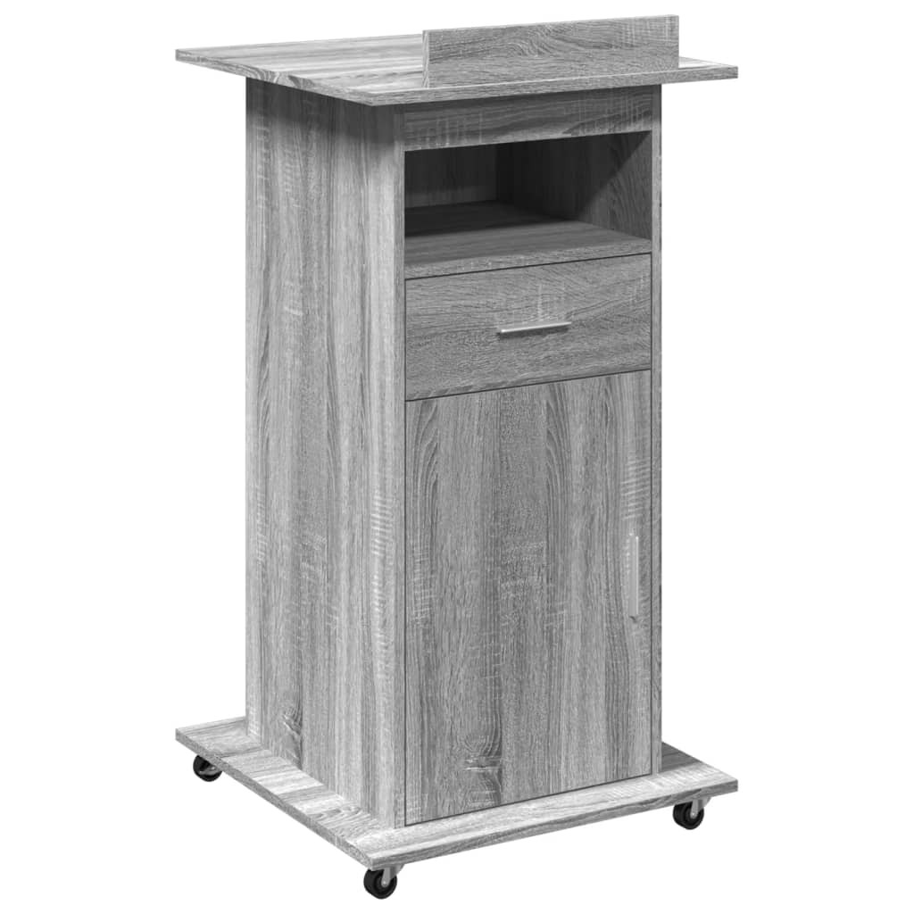 Lectern with Wheels and Drawer Podium Stand Grey Sonoma Engineered Wood vidaXL