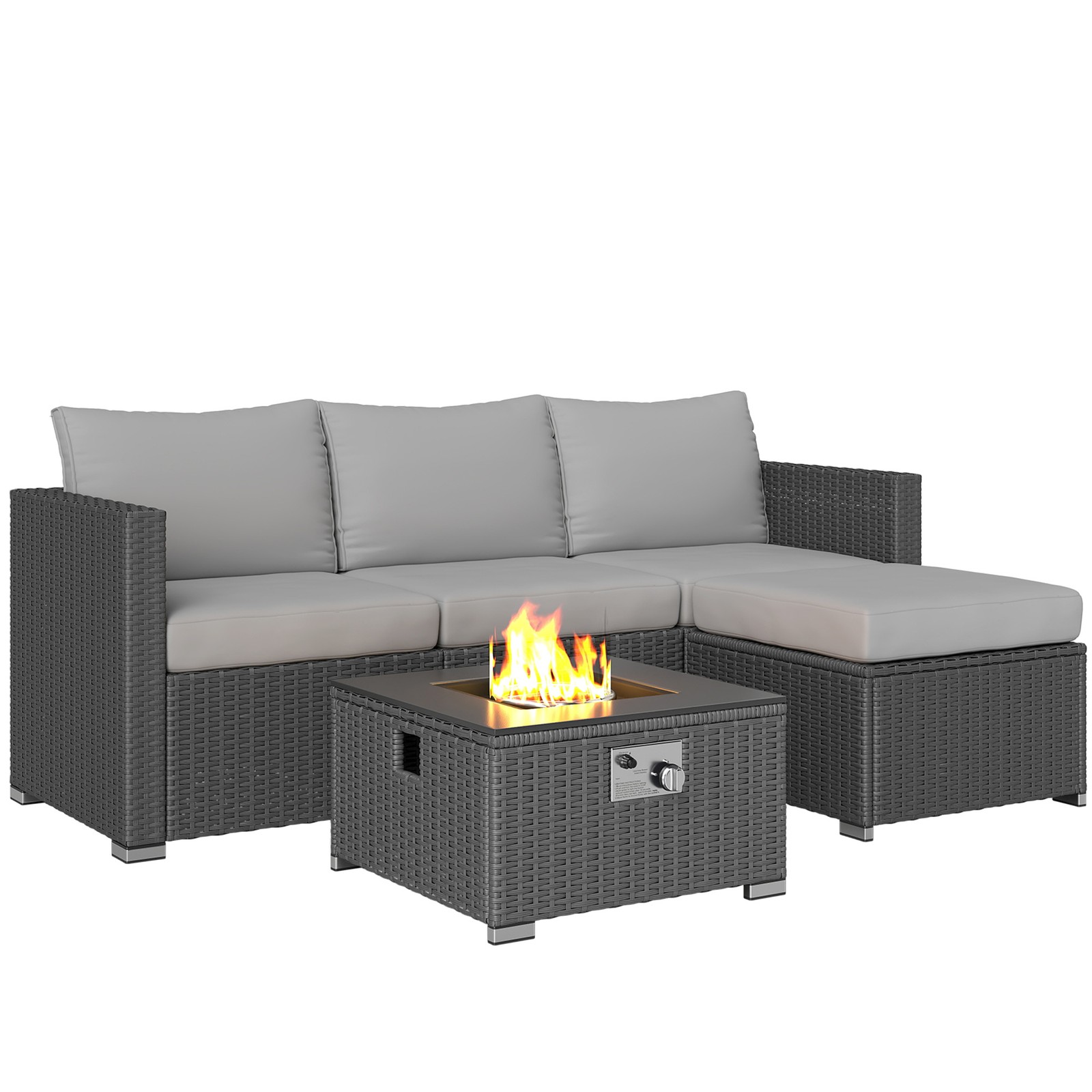 Outsunny 4 Seater Rattan Sofa Set with Footstool Thick Cushions Grey