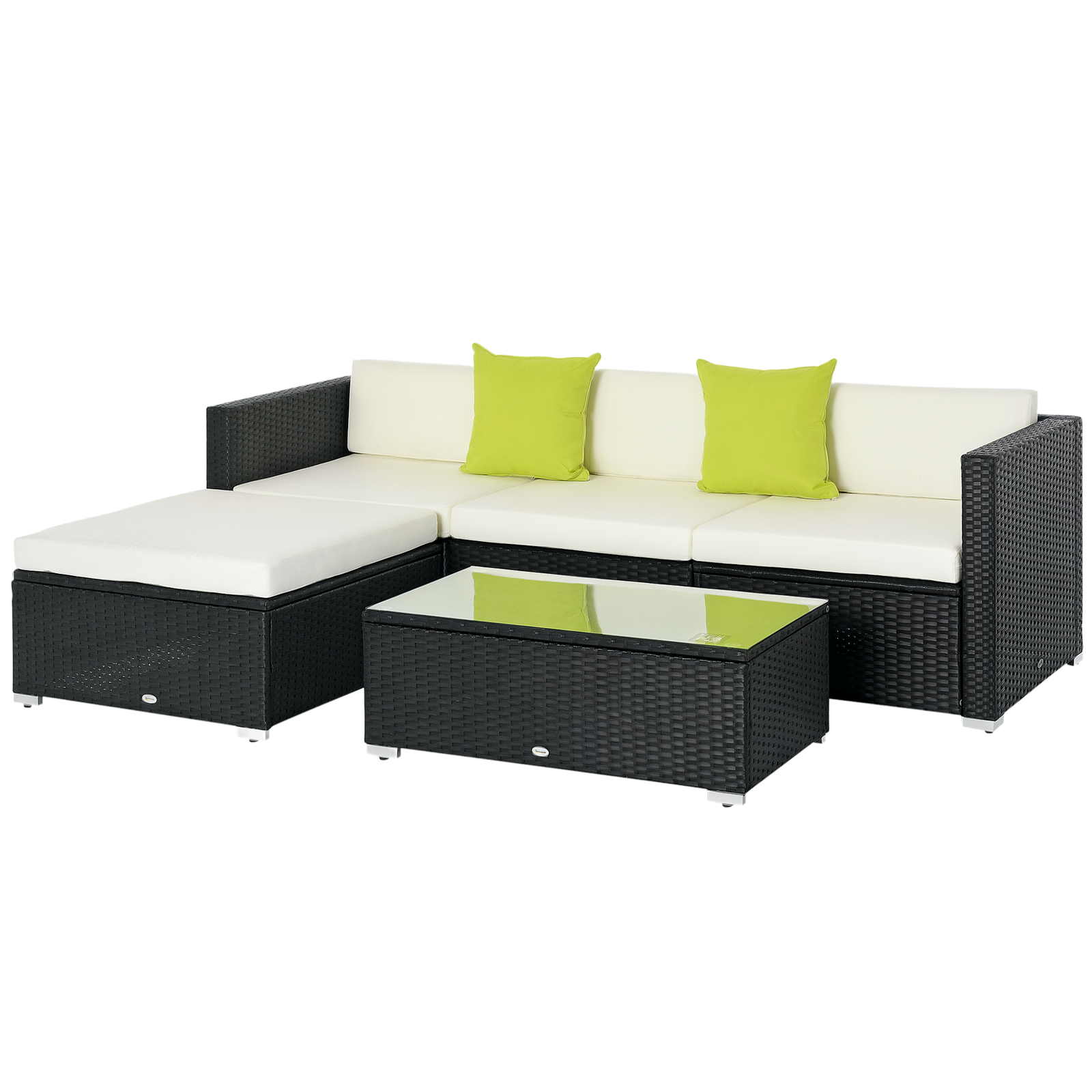 Outsunny 5 Pieces Rattan Sofa Set Wicker Sectional Cushion Patio Black Garden