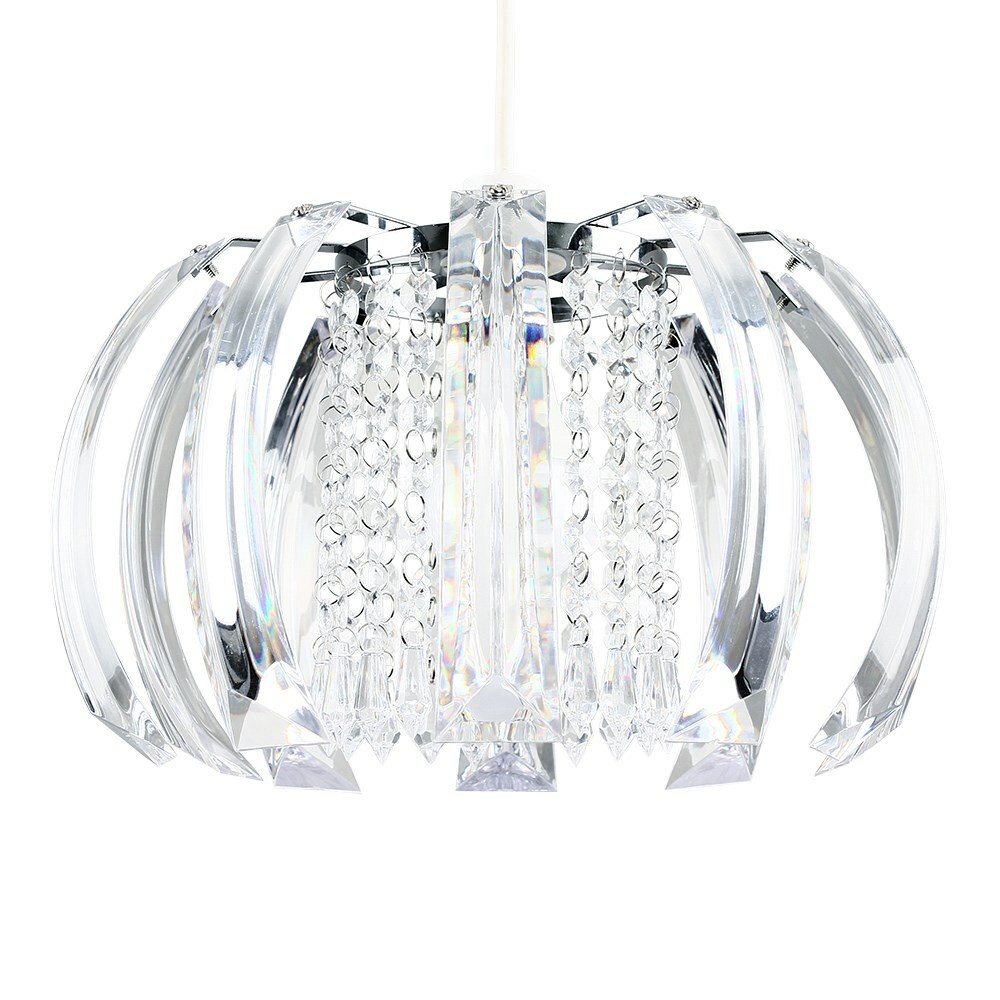 Ceiling Light Shade Chrome Pendant Clear Jewel Beads Lampshade Living Room