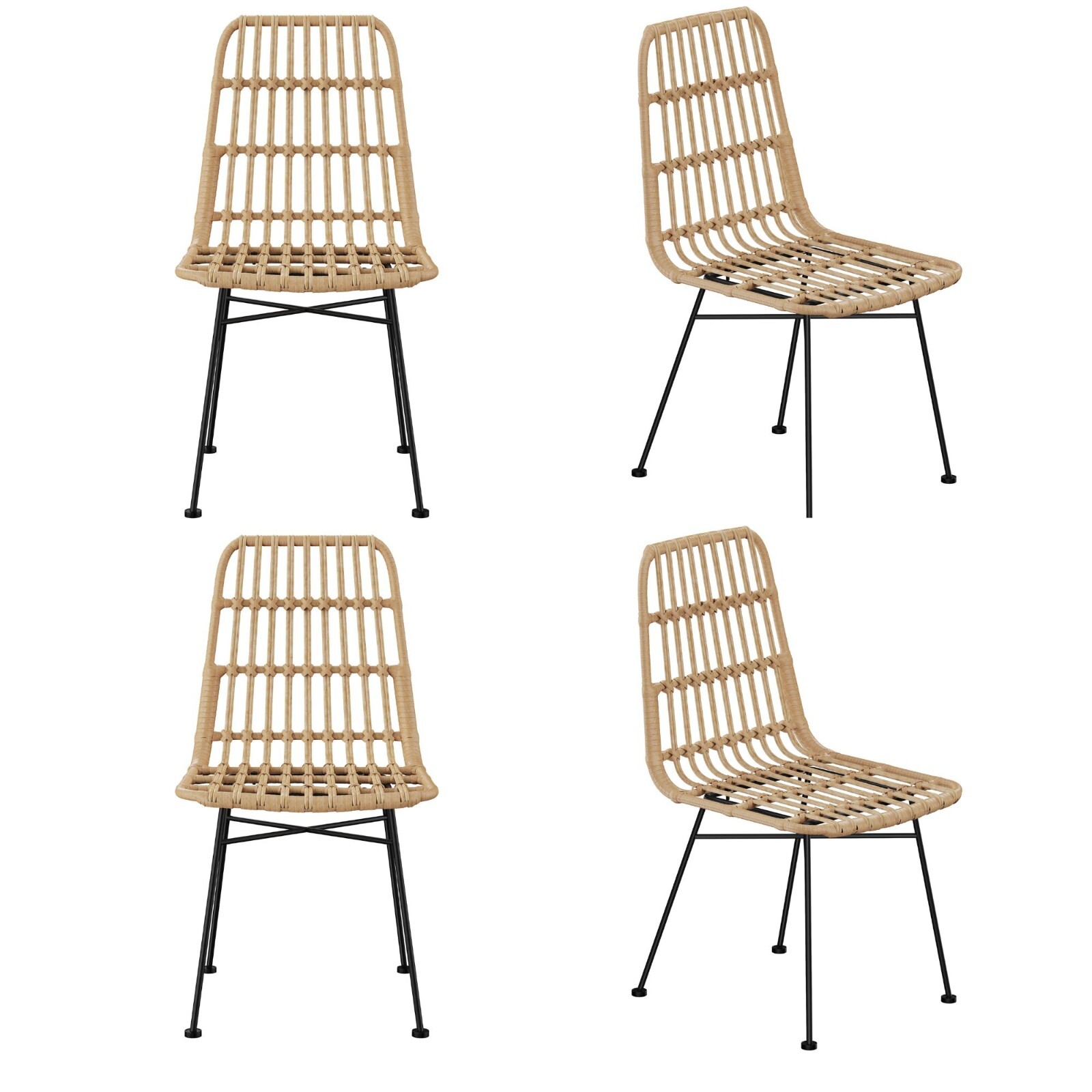 Dining Chairs Set of 4 | Rattan Kitchen Chairs 4 Set | Boho Style | VonHaus
