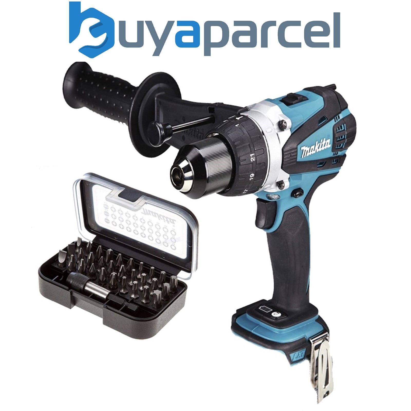 Makita DHP458 DHP458Z 18v Lithium Ion LXT Combi Hammer Drill + 30PC Bit Set