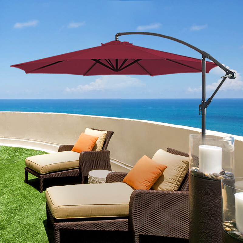 3M Garden Parasol Sunshade Patio Banana Crank Cantilever Hanging Rattan Umbrella