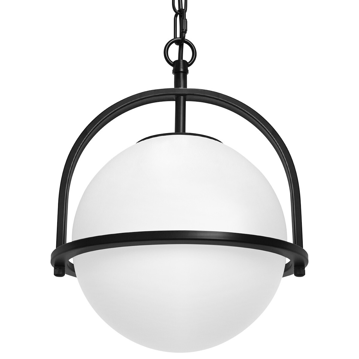 Industrial Ceiling Pendant Light Opal Globe Glass Black Chain Suspended K426