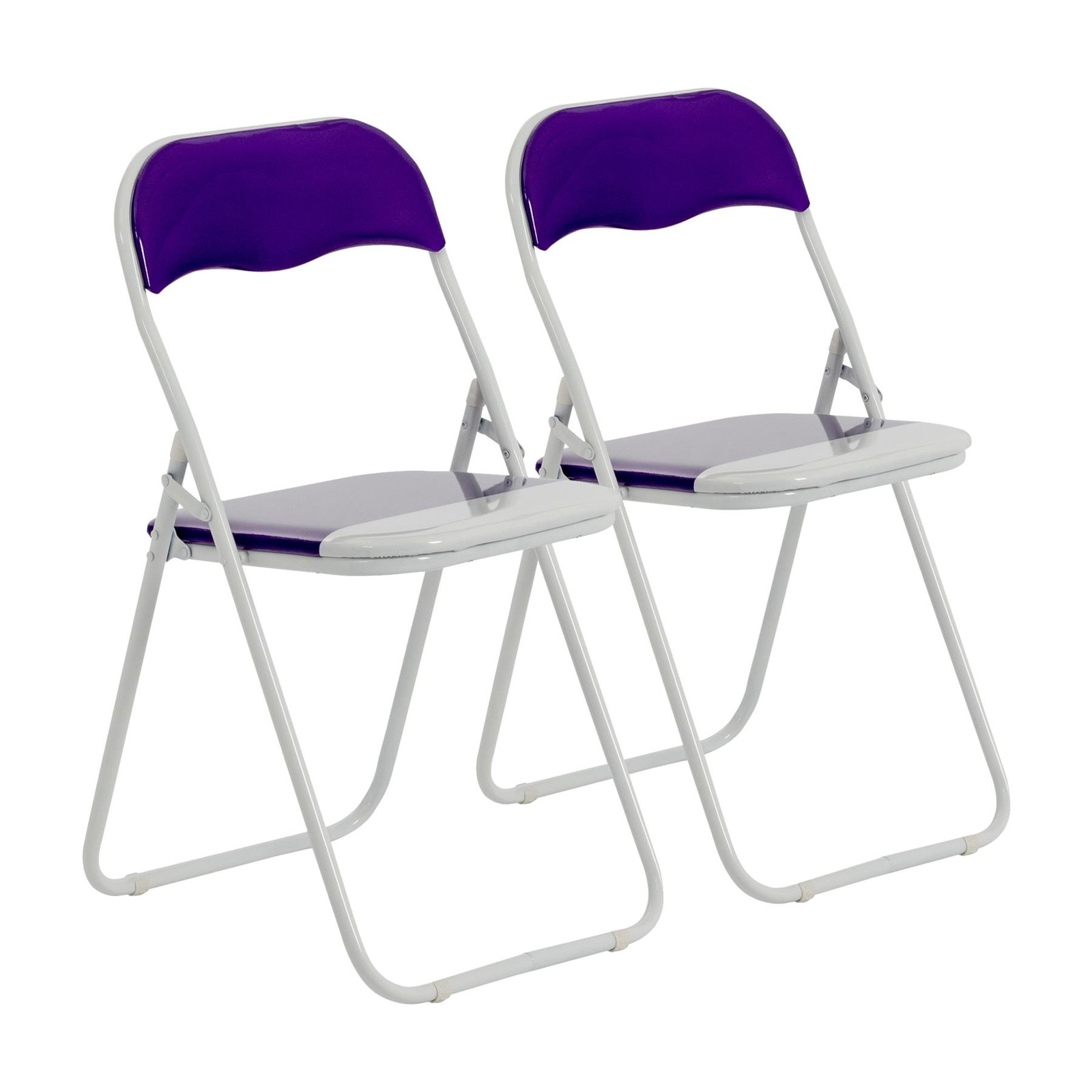 Folding Chairs Padded Faux Leather Studying Dining Office Chair Purple White x2