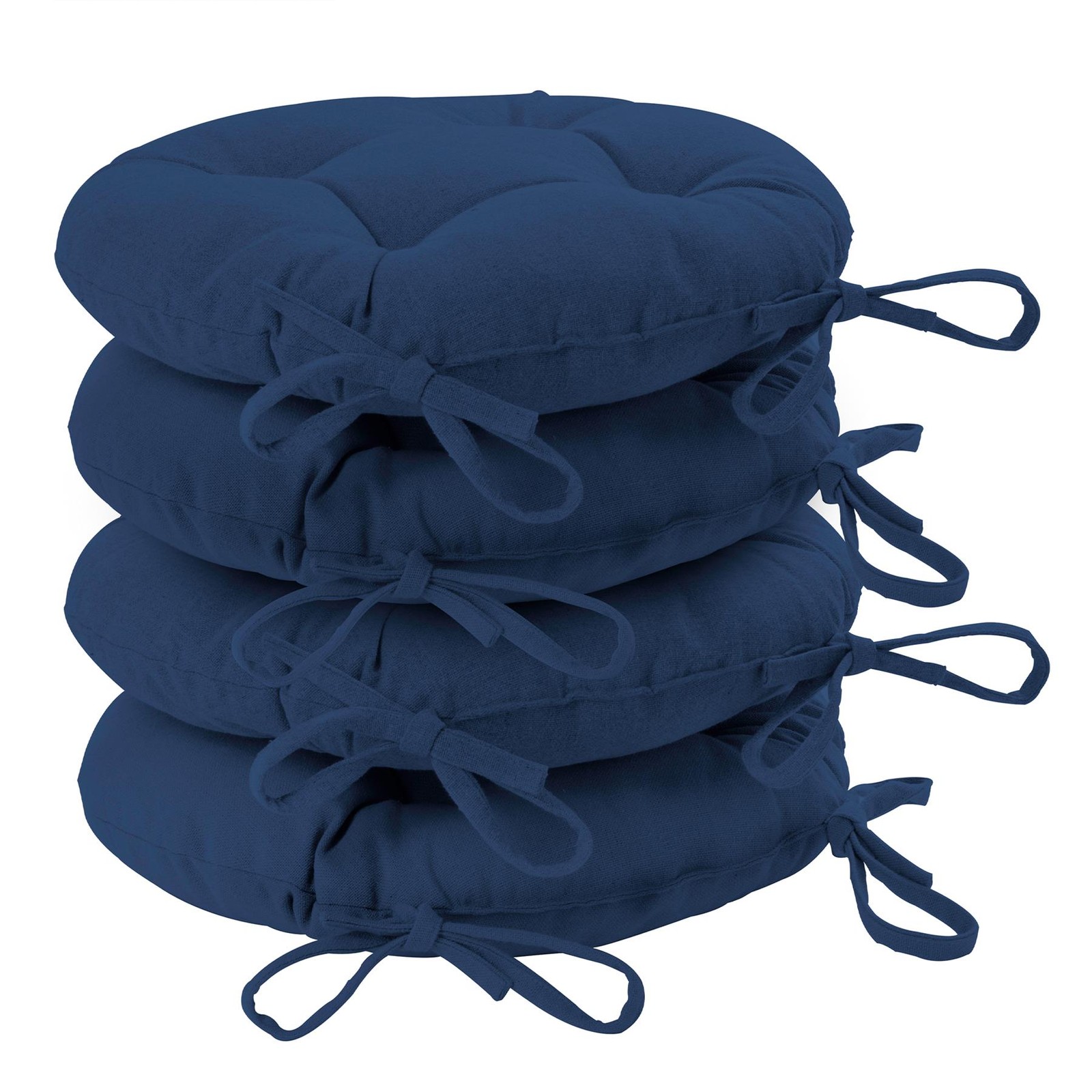 4x Round Garden Chair Seat Cushions Cotton Polyester Filled Outdoor Dining Navy