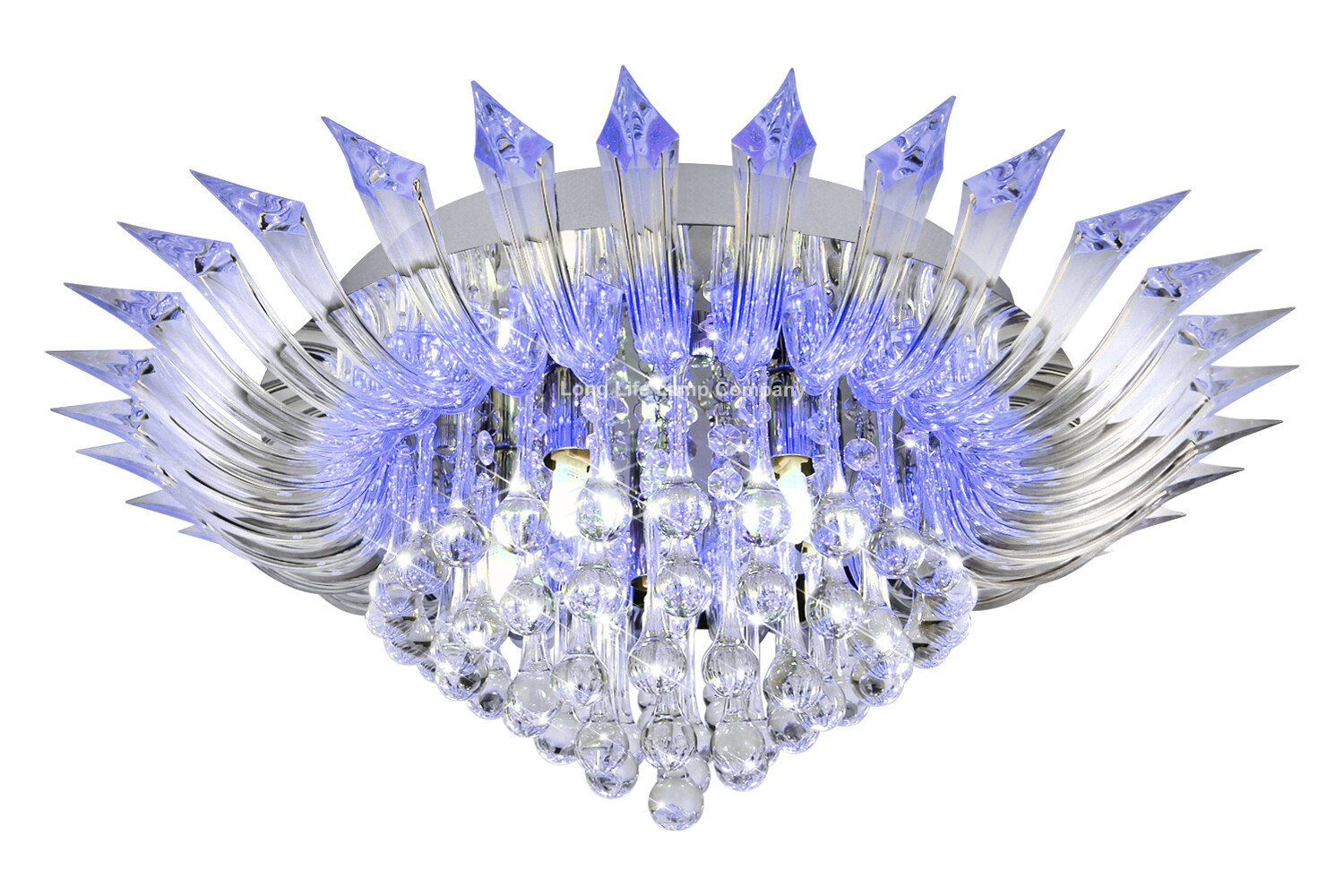 LED Round Chandelier Ceiling Light Crystal Droplets Blue White Remote controlled