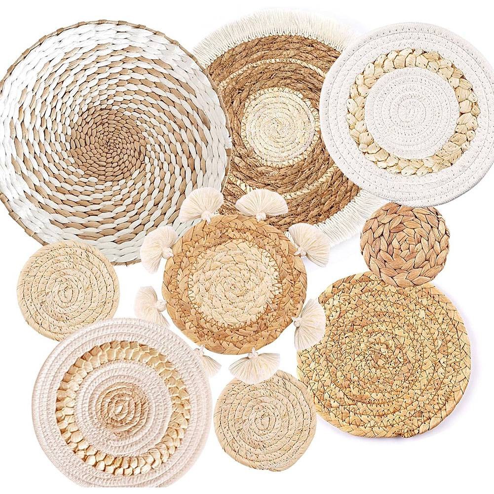 9 Pack Boho Wall Basket Set, Hanging Woven Wall Basket Decor, Seagrass9751