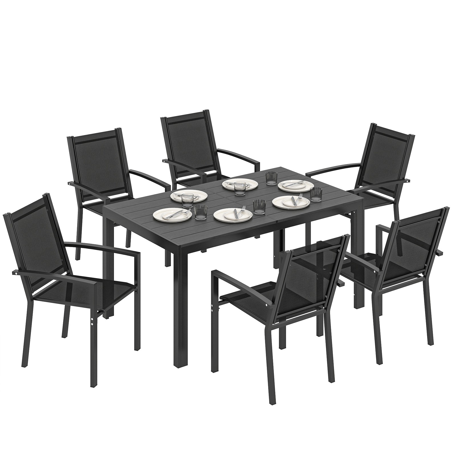 Outsunny Garden Dining Set for 6, Outdoor Dining Table and Chairs, Black