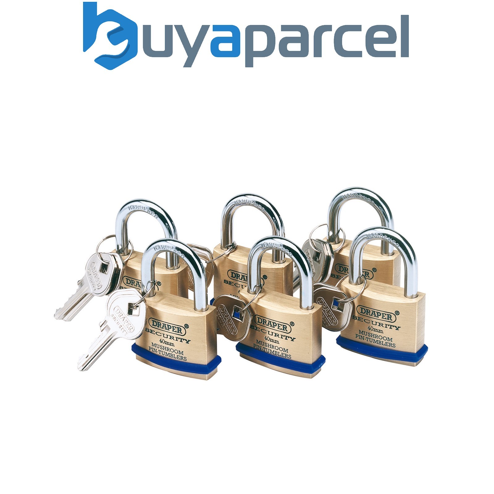 Draper 67659 Solid Brass Padlocks with Hardened Steel Shackle, 40mm (Pack of 6)