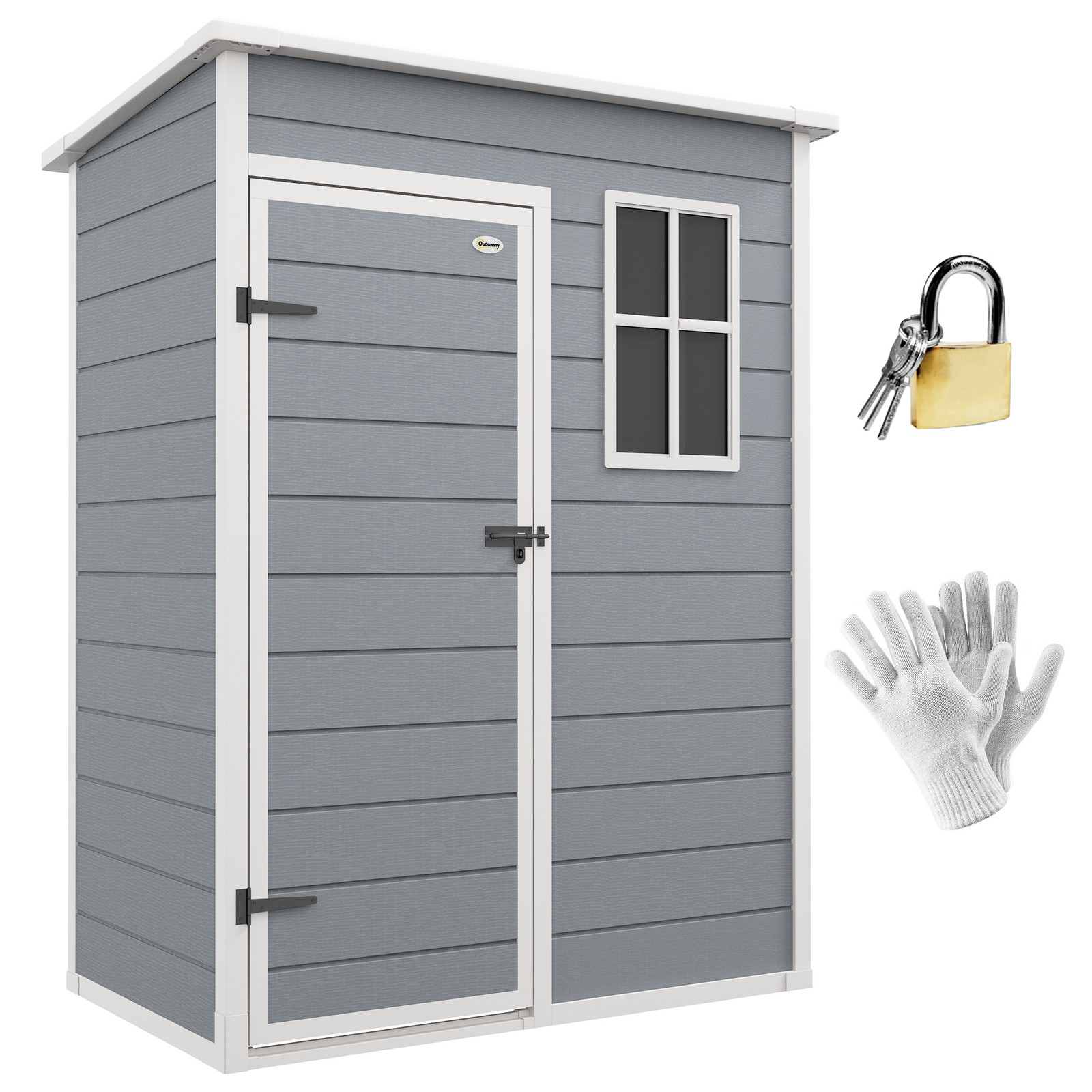 Outsunny 5' x 3' Garden Shed w/ Floor, Lockable Door, Window and Vent, Grey