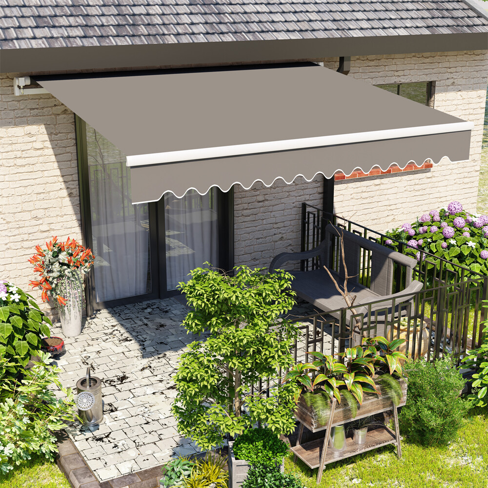 2.5m x 2m Patio Manual Awning Garden Canopy Sun Shade Retractable Shelter Grey