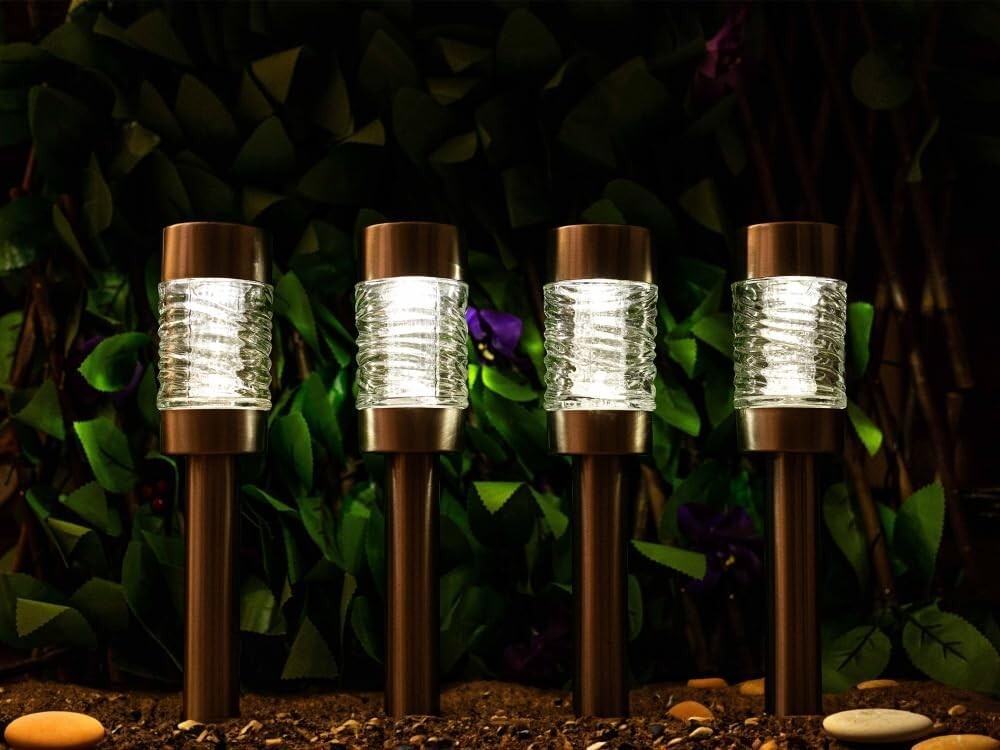 4pc Solar Stake Light Super Bright LED Garden Lighting Outdoor Stainless Steel