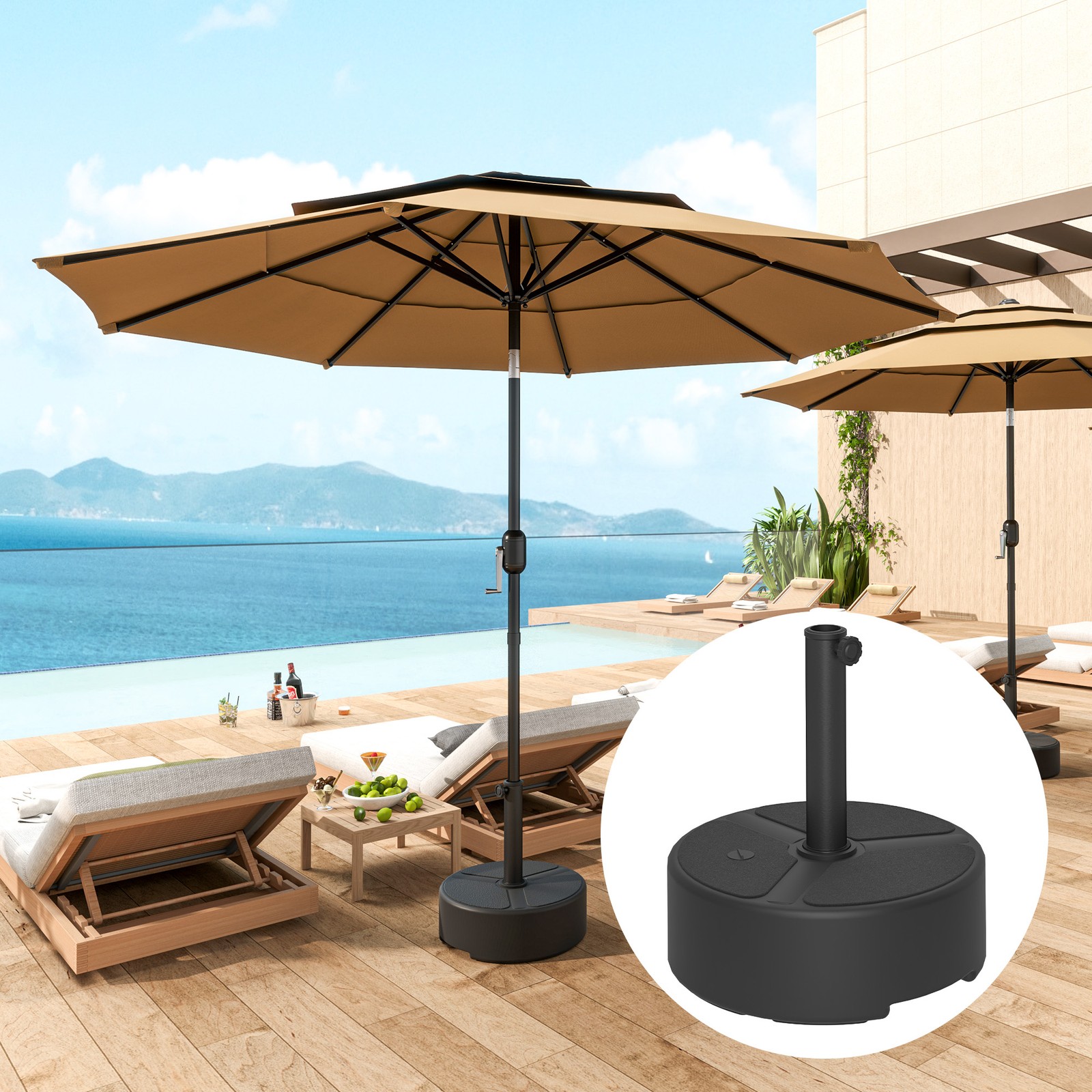 Garden Parasol Base, Garden Umbrella Stand, Sand/Water Filled, Black
