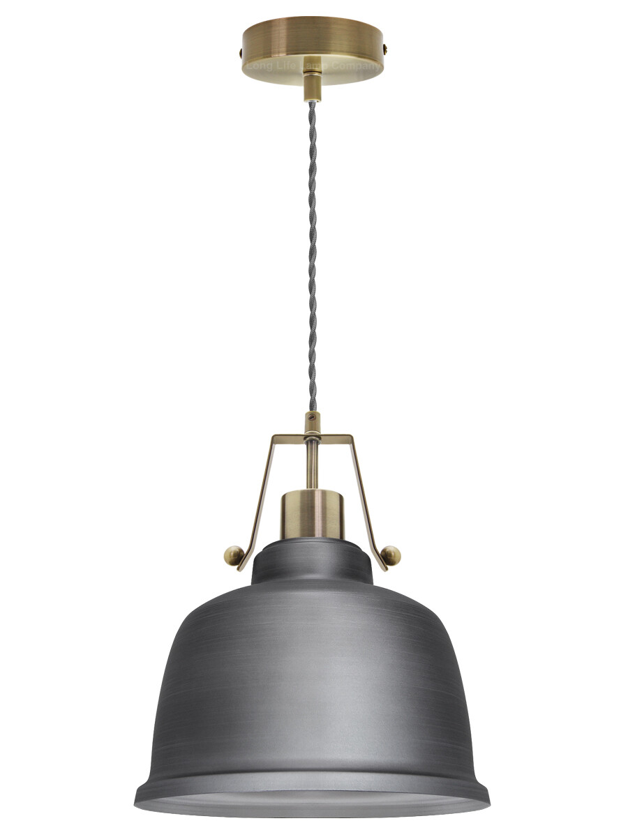 Vintage Retro Industrial Metal Ceiling Pewter Pendant Shade Hanging Light M0179