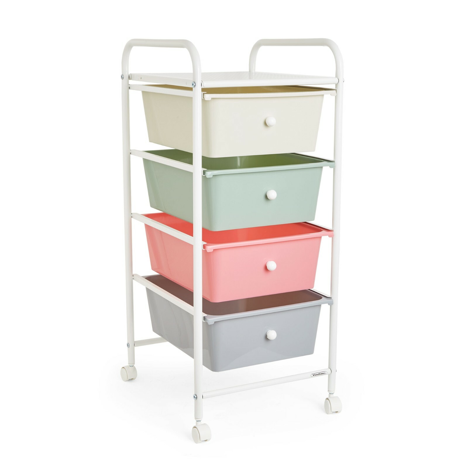 VonHaus Storage Trolley 4-Drawer Pastel Colour Plastic Wheels Compact Movable