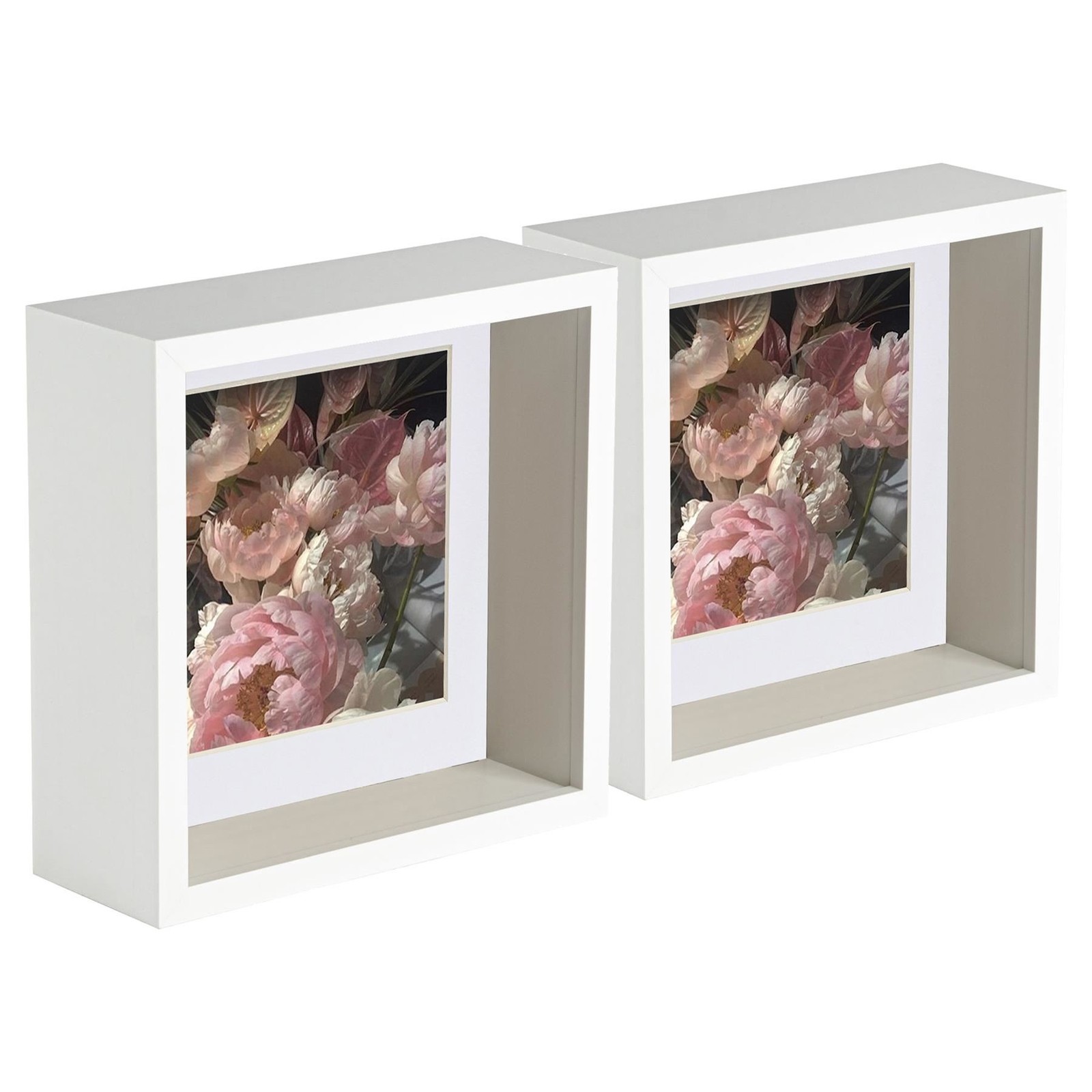 5x 3D Deep Box Photo Frames Display 6 x 6" with 4 x 4" Mount White/White