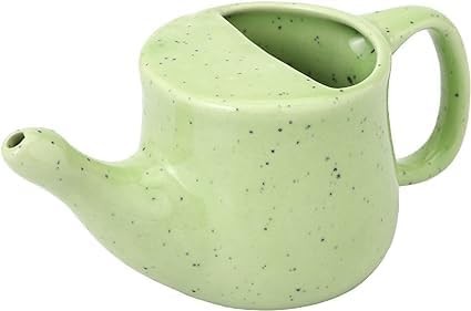 Anicent Impex Ceramic Neti Pot, Spill Proof with 5 Sachets Neti Salt - Green Fr
