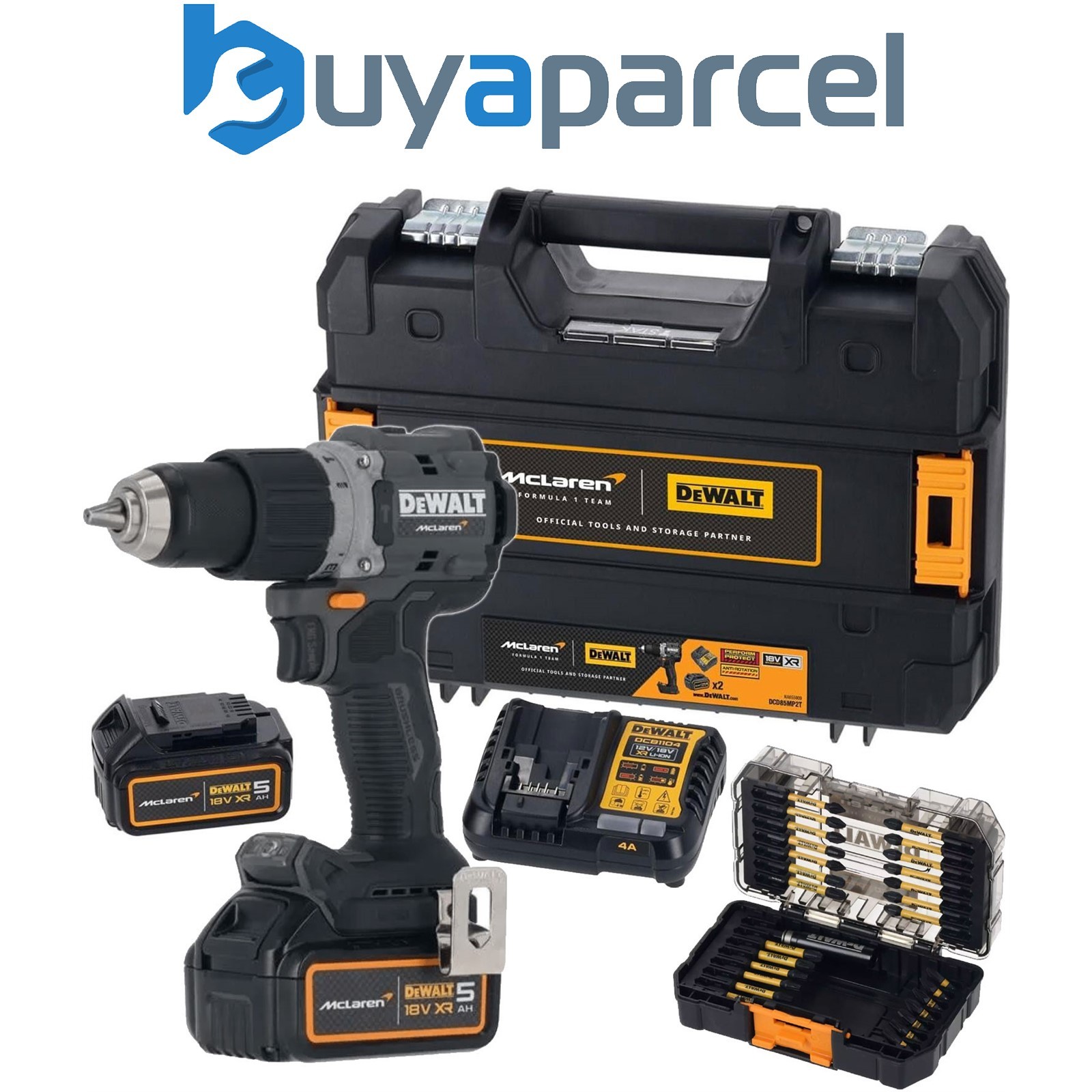 Dewalt 18v DCD85MP2T McLaren F1 XR Brushless Hammer Drill 2 x 5.0Ah + 28pc Set