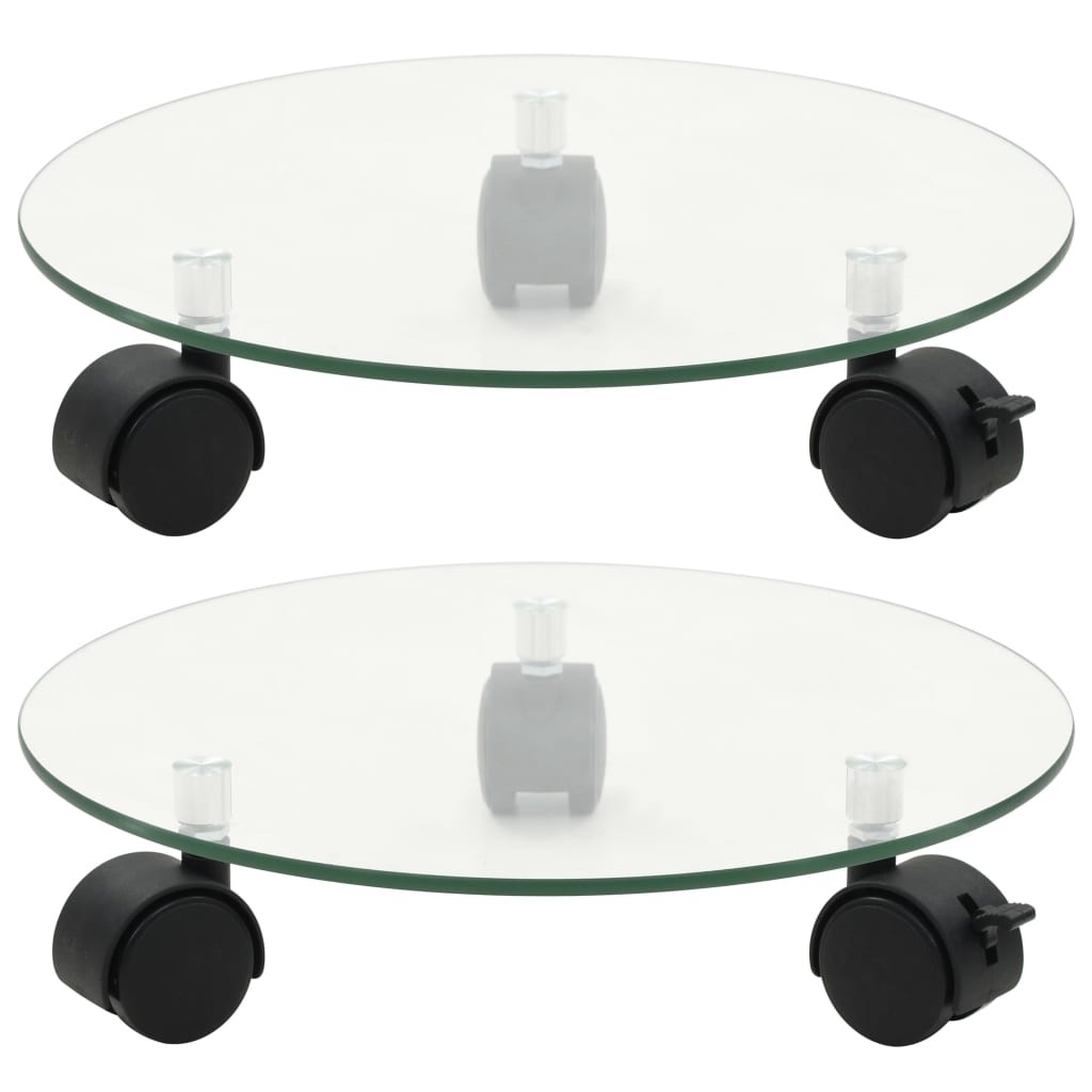 2x Plant Rollers Tempered Glass 28cm Round Rolling Saucer Stand Mover vidaXL