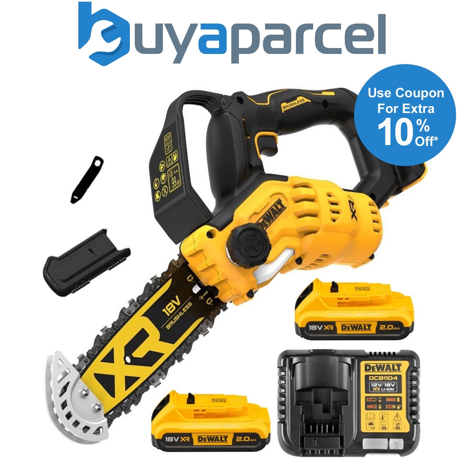 Dewalt DCMPS520D2 18v 20cm Cordless Brushless Pruning Saw 1 Handed Chainsaw