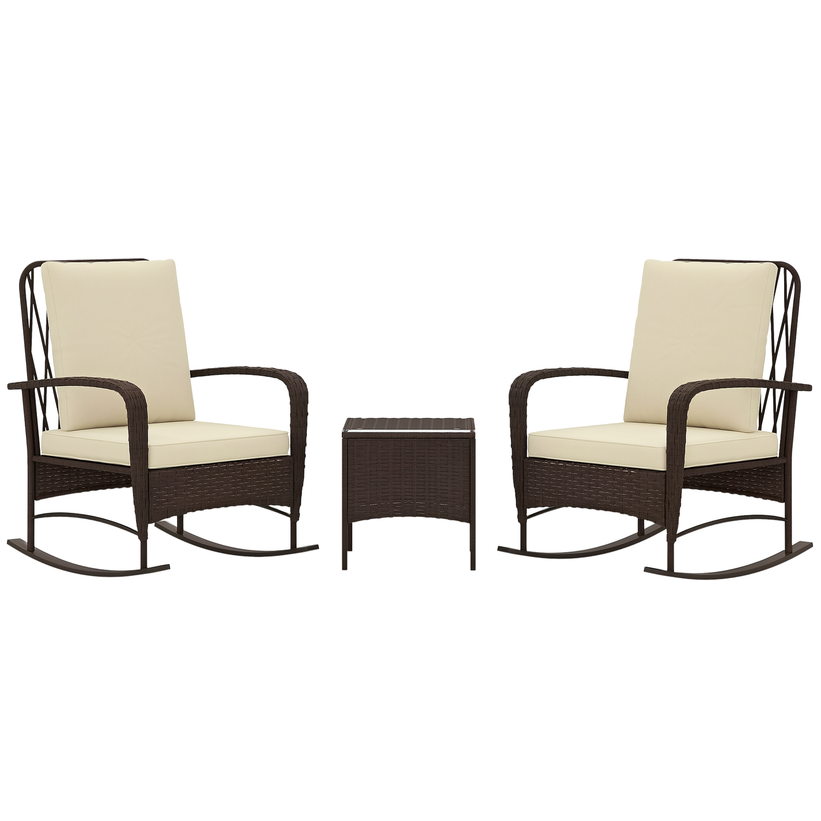 Outsunny Rattan Bistro Set Balcony Furniture with Rocking Chairs, Brown