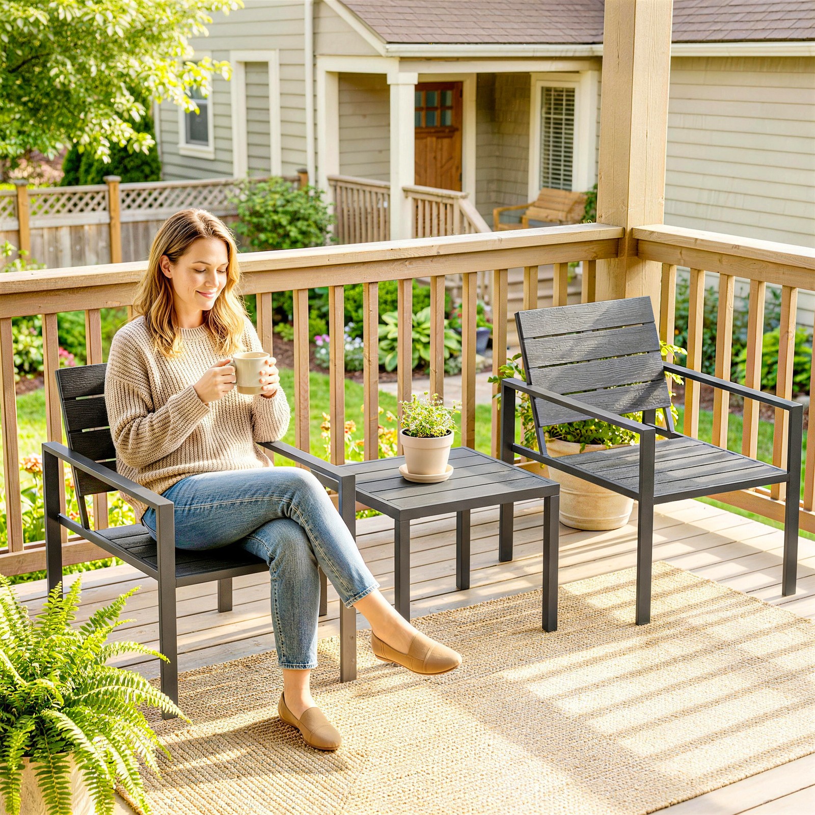 Outdoor Bistro Set All-Weather Patio Furniture for 2, Dark Grey