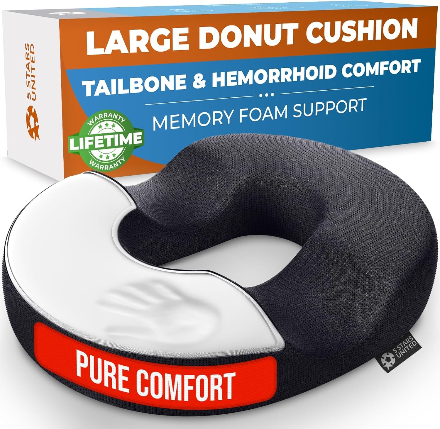 5 STARS UNITED Donut Cushion – Large Memory Foam Pillow for Sitting – Tailb