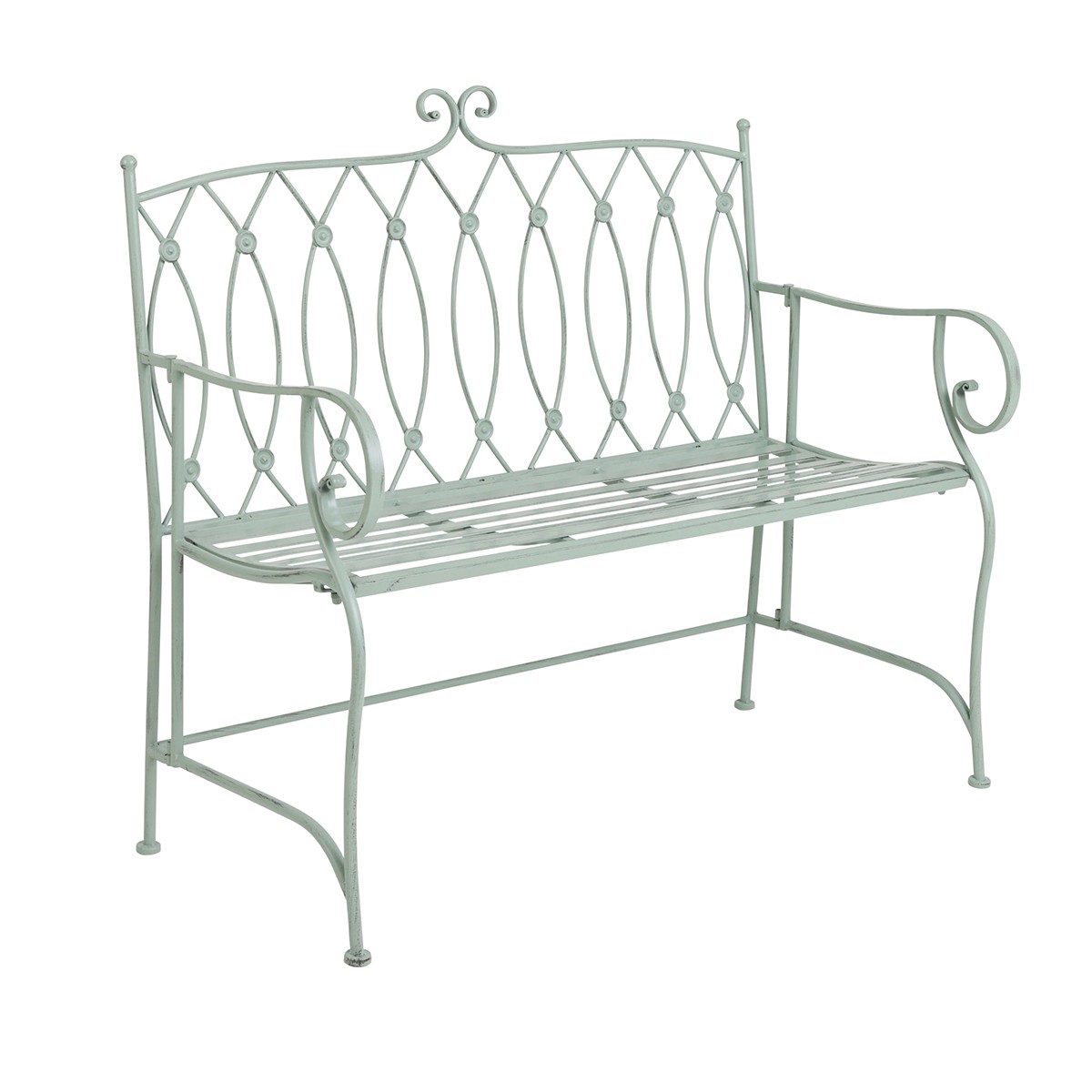 Charles Bentley Decorative Wrought Iron Outdoor Rustic Bench - Sage Green
