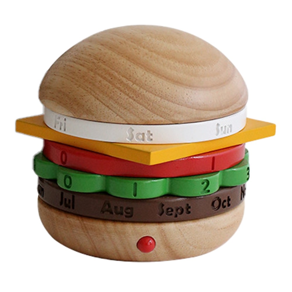 Burger Shape Calendar Solid Wood Home Decor Rotating Calendar Table8914