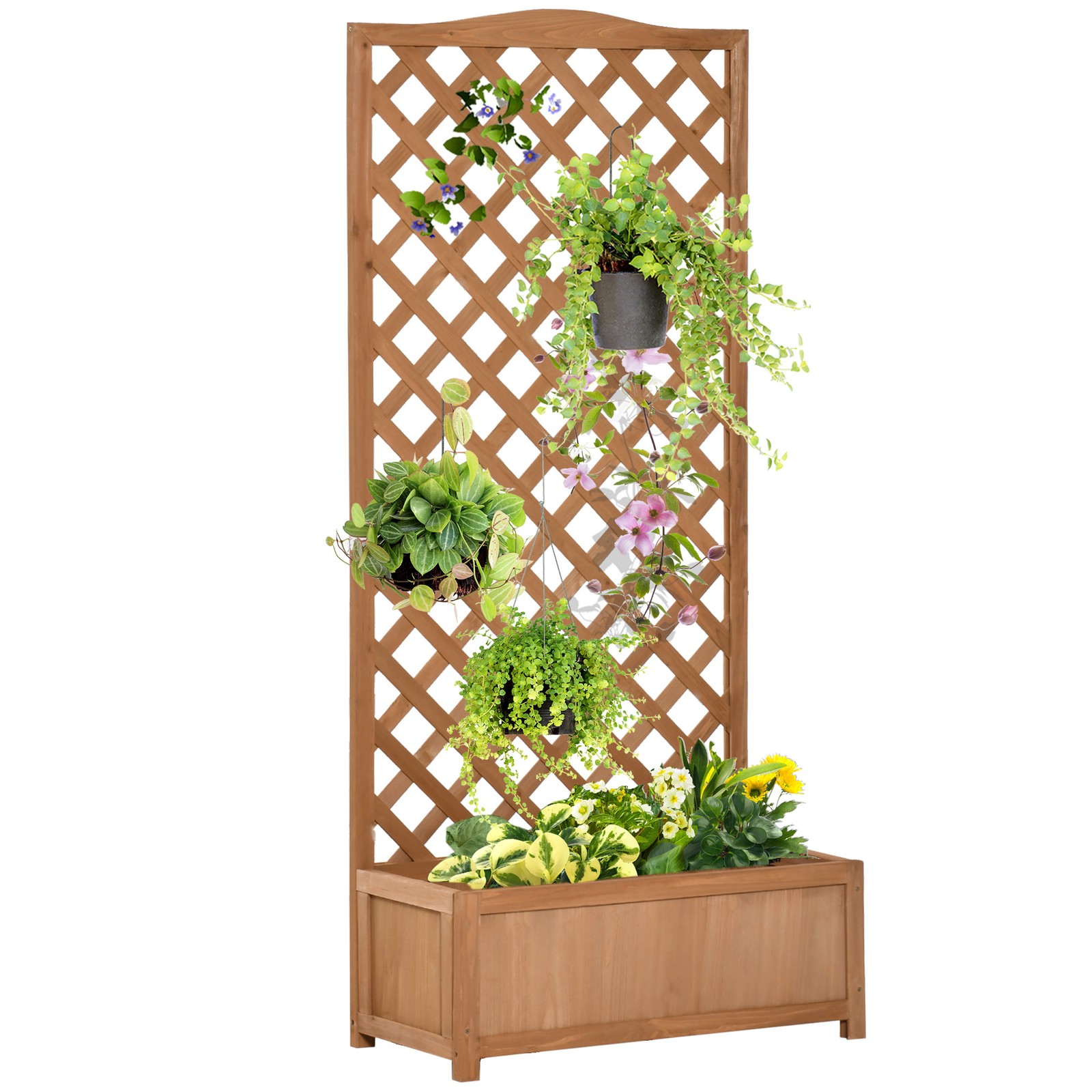 Outsunny Garden Wooden Planter Box with Trellis Flower Raised Bed Brown