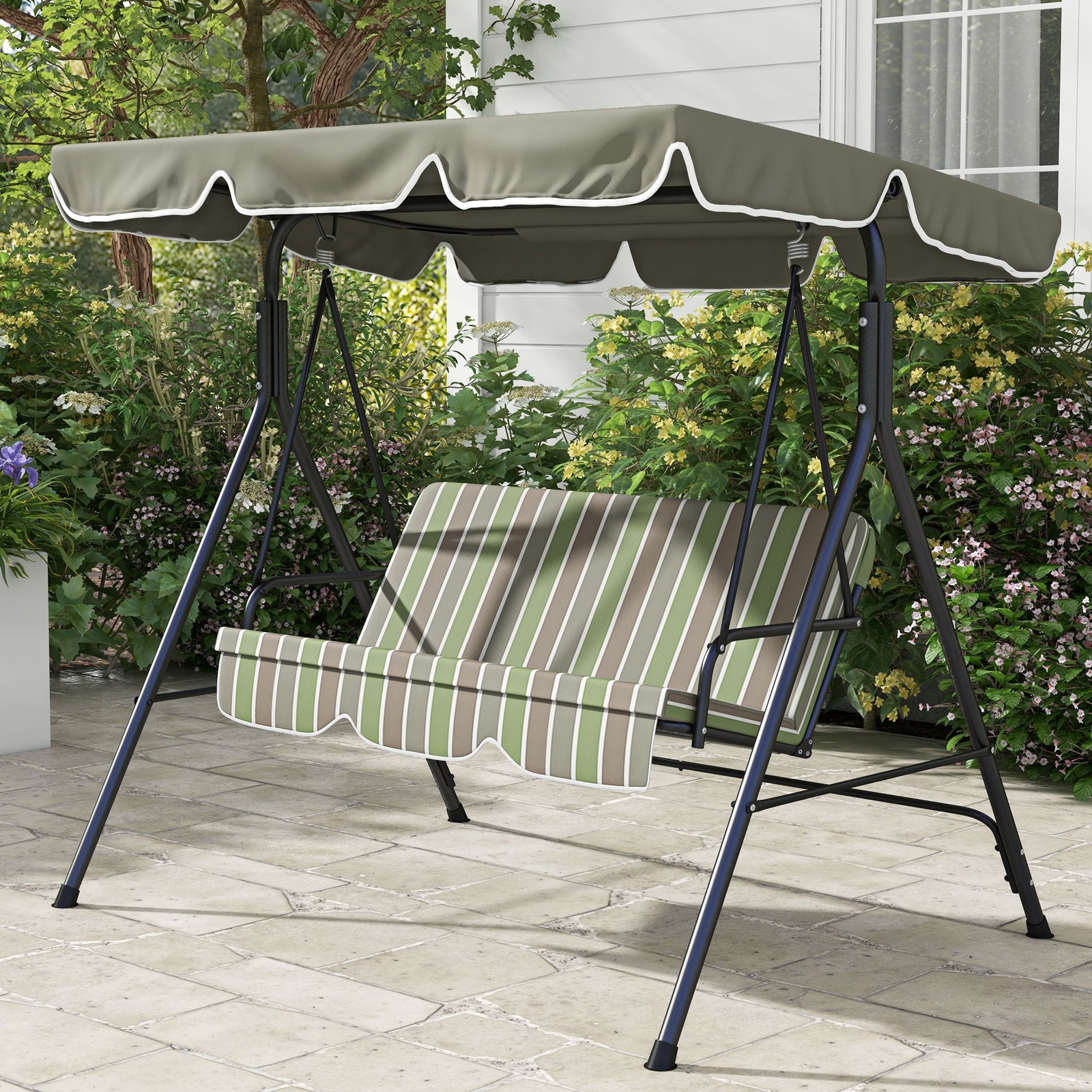 Outdoor Hammock Swing Chair Garden 3-Seater Adjustable Canopy Patio Green