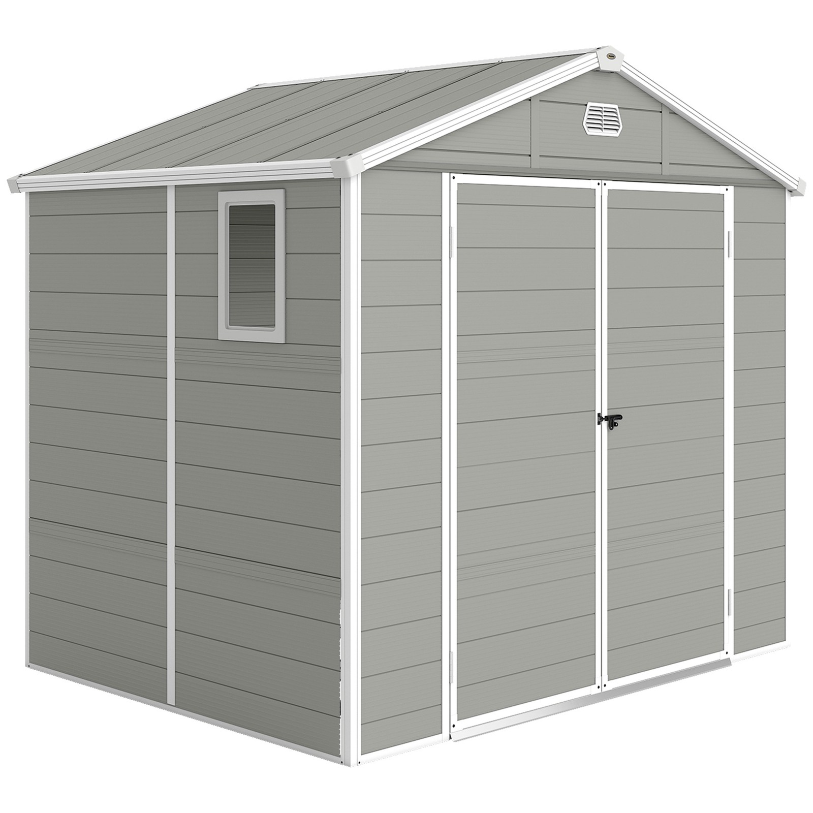 Outsunny 8 x 6ft Garden Shed Storage w/ Foundation Kit, Vents, Light Grey
