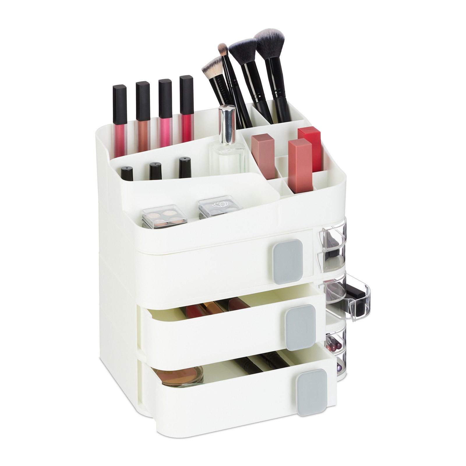Storage Drawers Cosmetic Make-up Organiser Plastic Brush Hold 27.5x26x21cm White