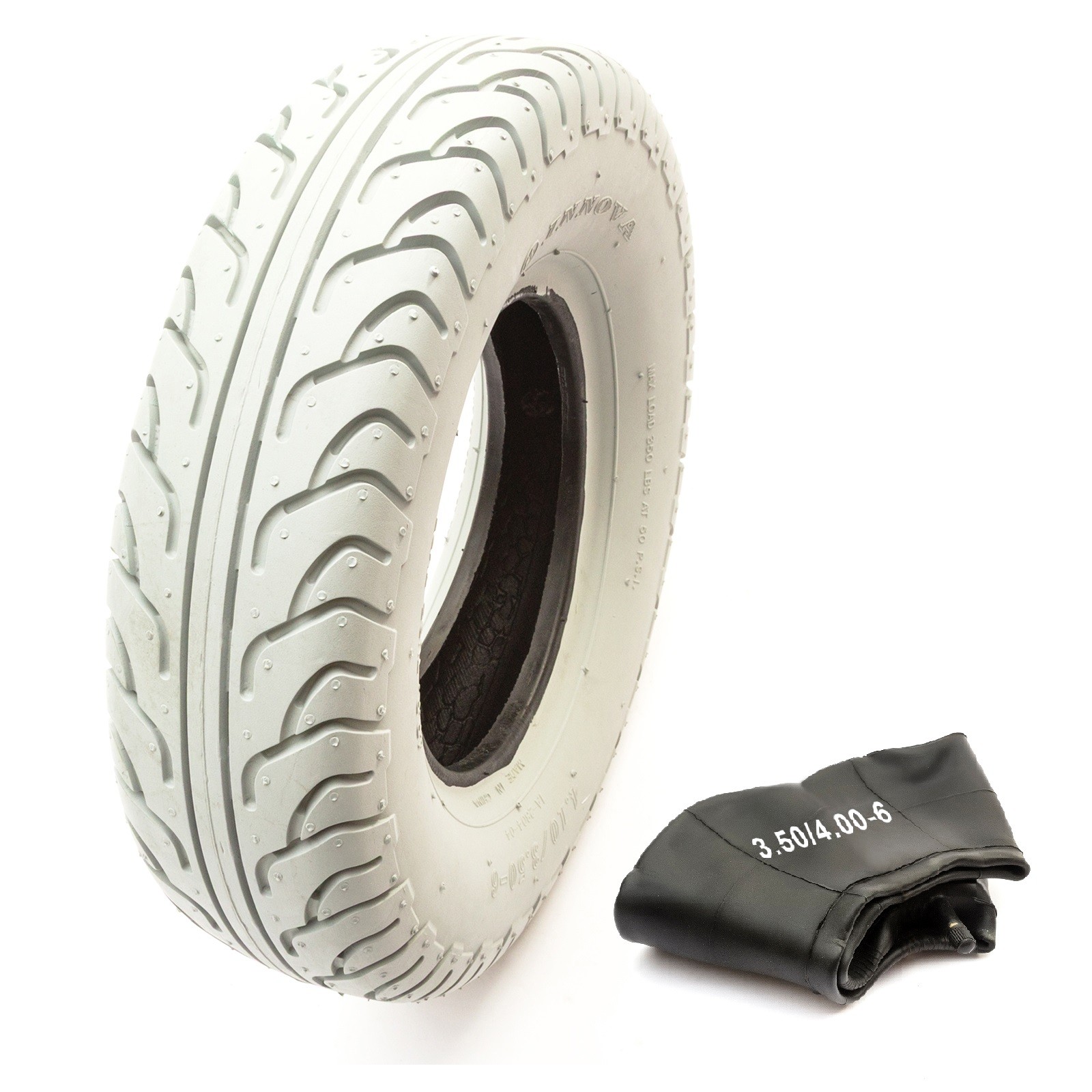 12 Inch Mobility Scooter Tyre & Tube 4.10/3.50-6 Grey Scallop Tread Wheel 4 Ply